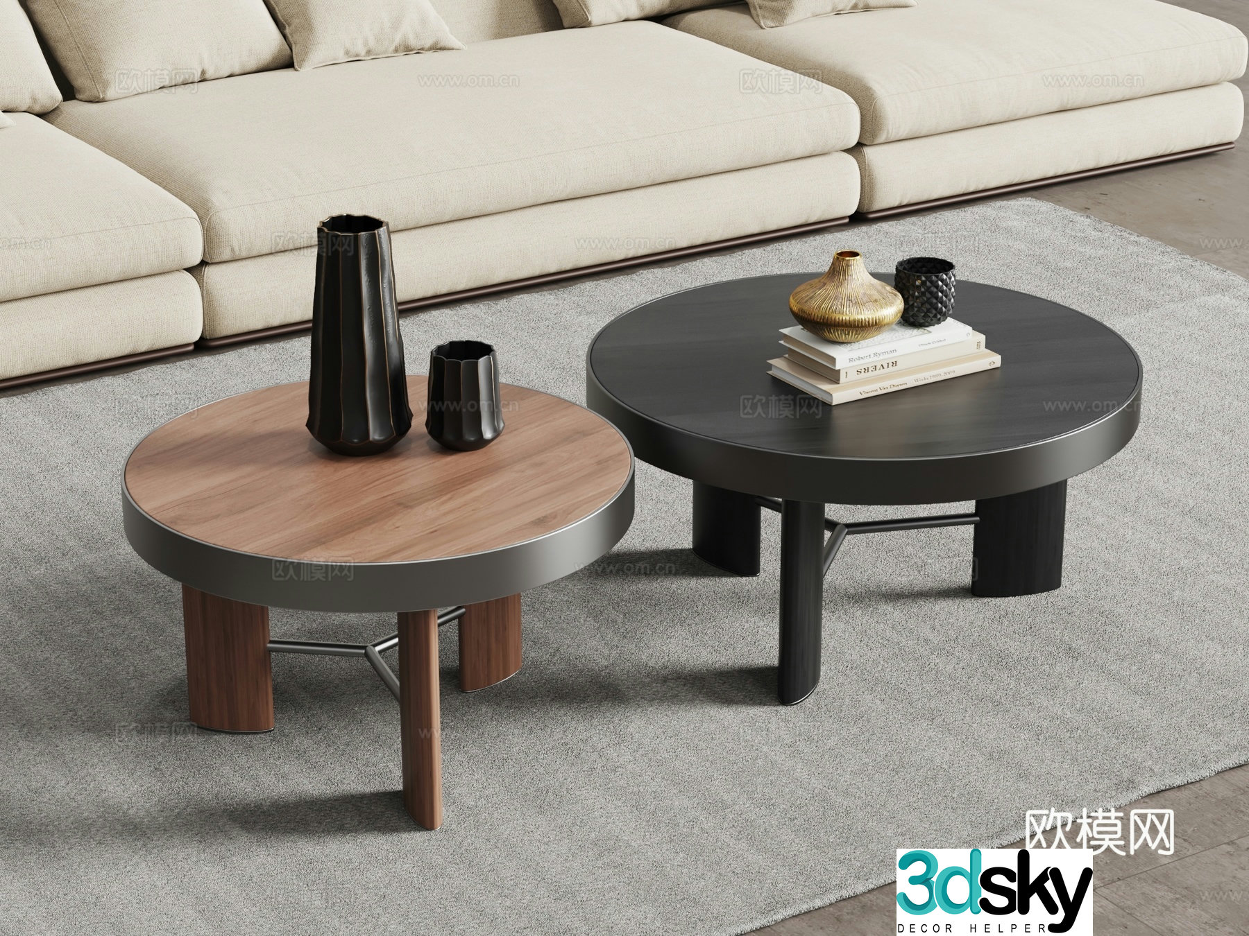 Middle-aged style mother-child coffee table 3D model