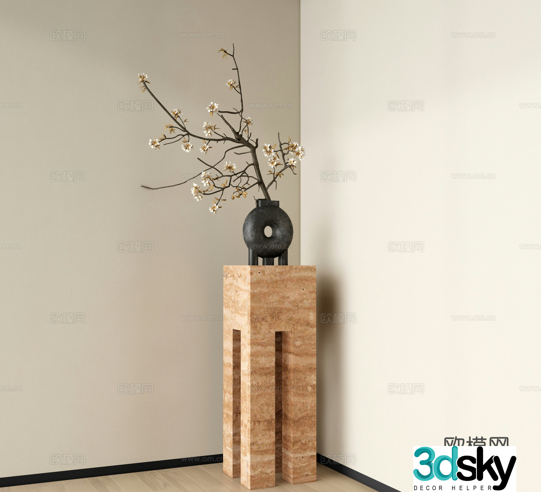 Modern dead branch pottery pot flower art vase 3d model