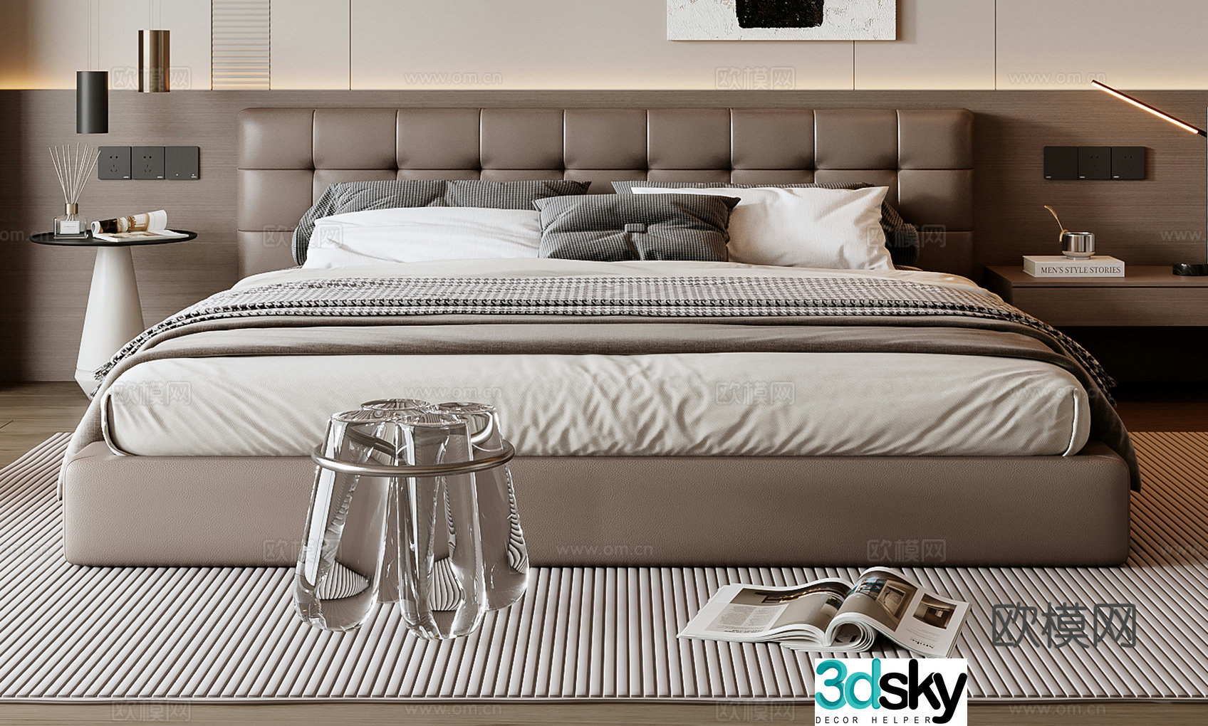 Modern double bed 3d model