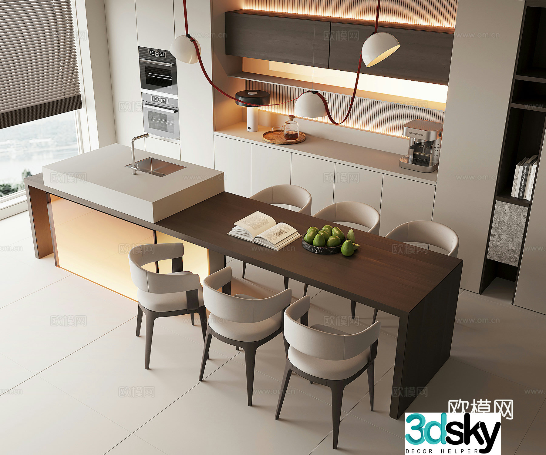 Modern water bar middle island 3D model