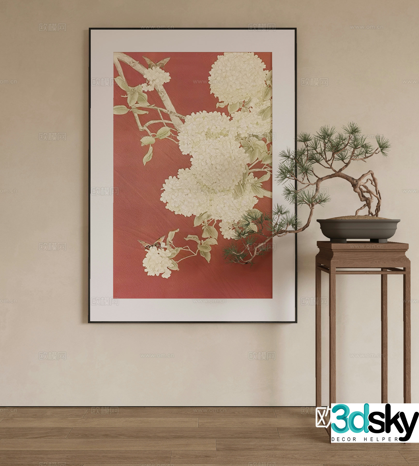 New Chinese style flower painting decorative painting 3d model