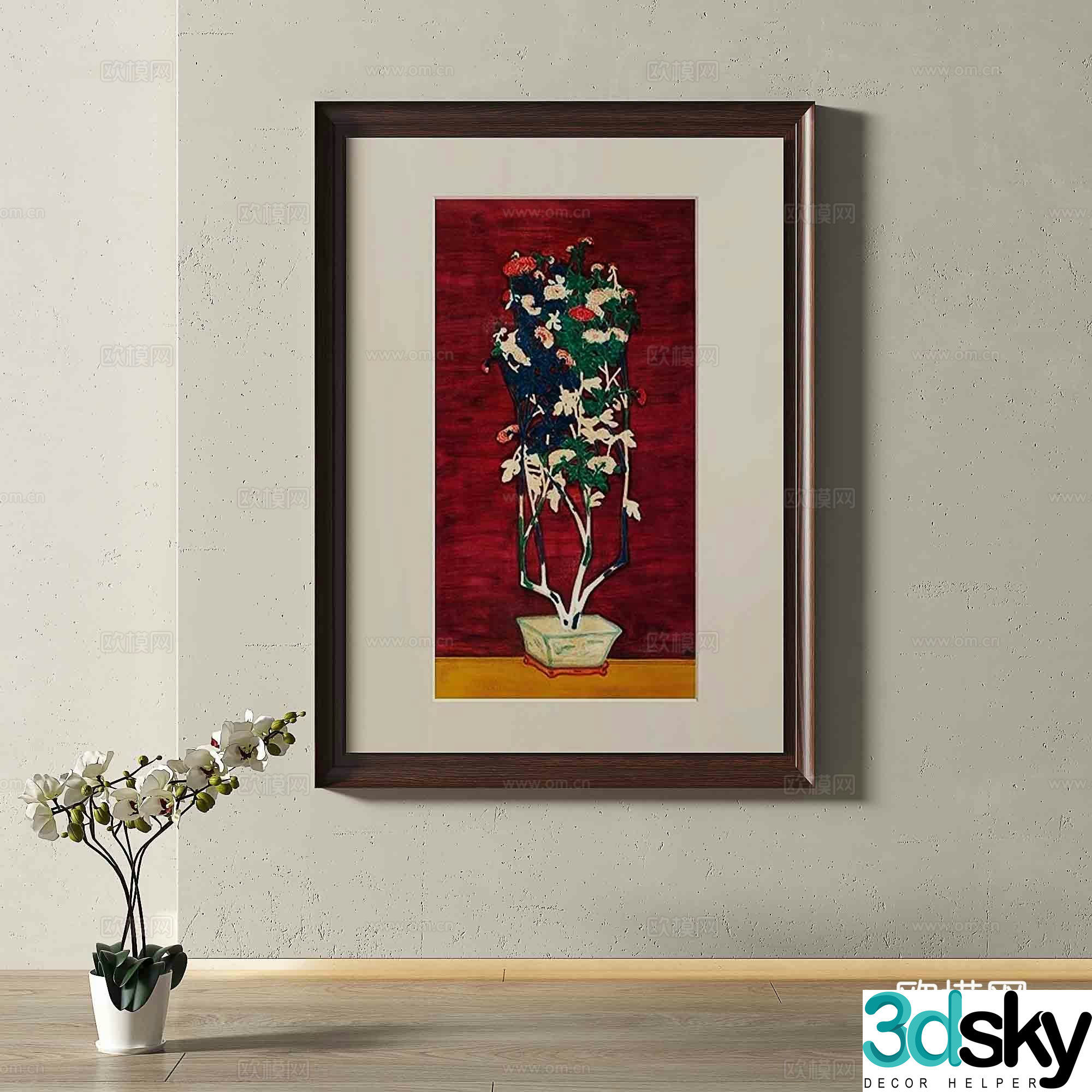 Middle-aged flower painting decorative painting 3d model