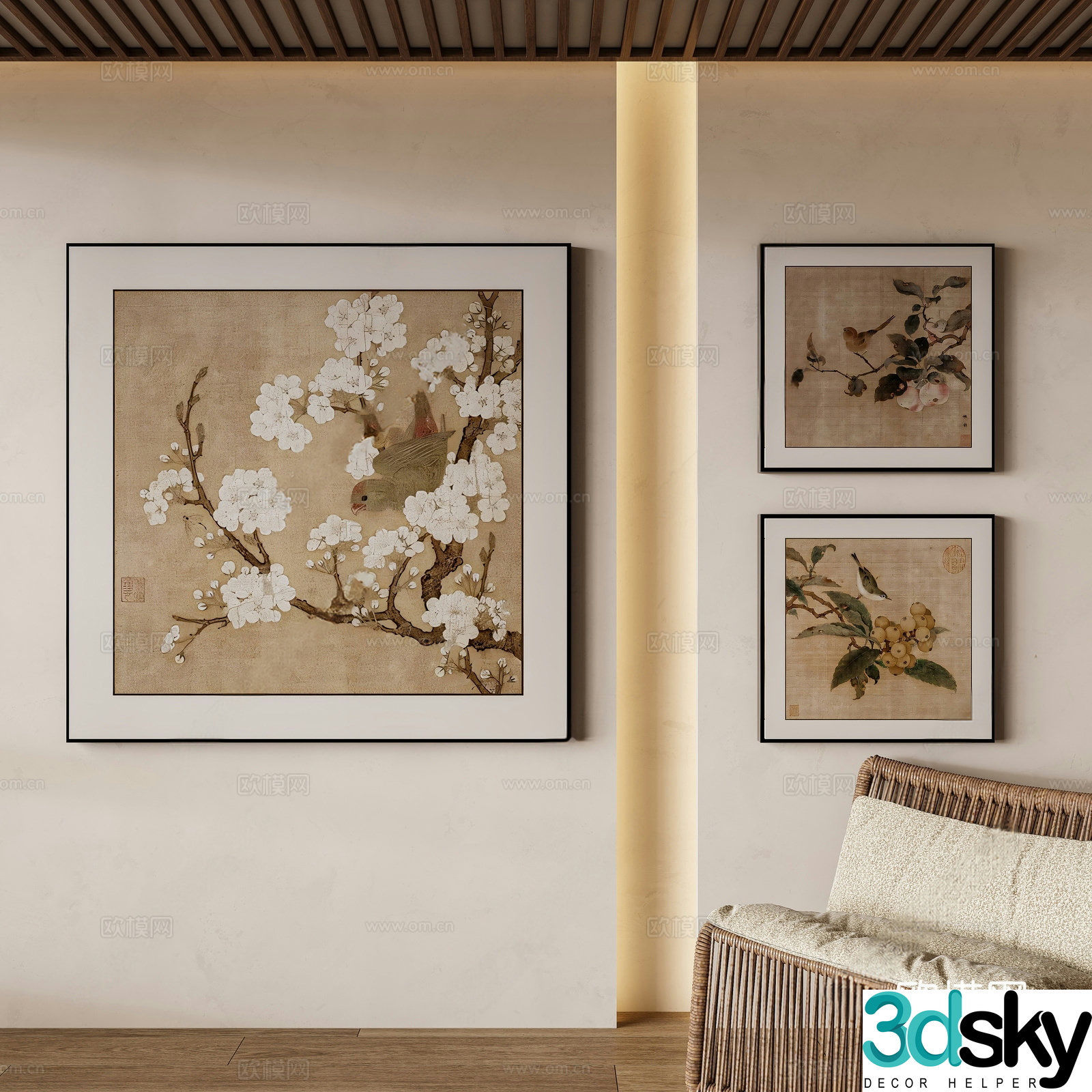 New Chinese style flower and bird paintings study and hanging paintings bedside paintings living room and hanging paintings entrance paintings 3D model
