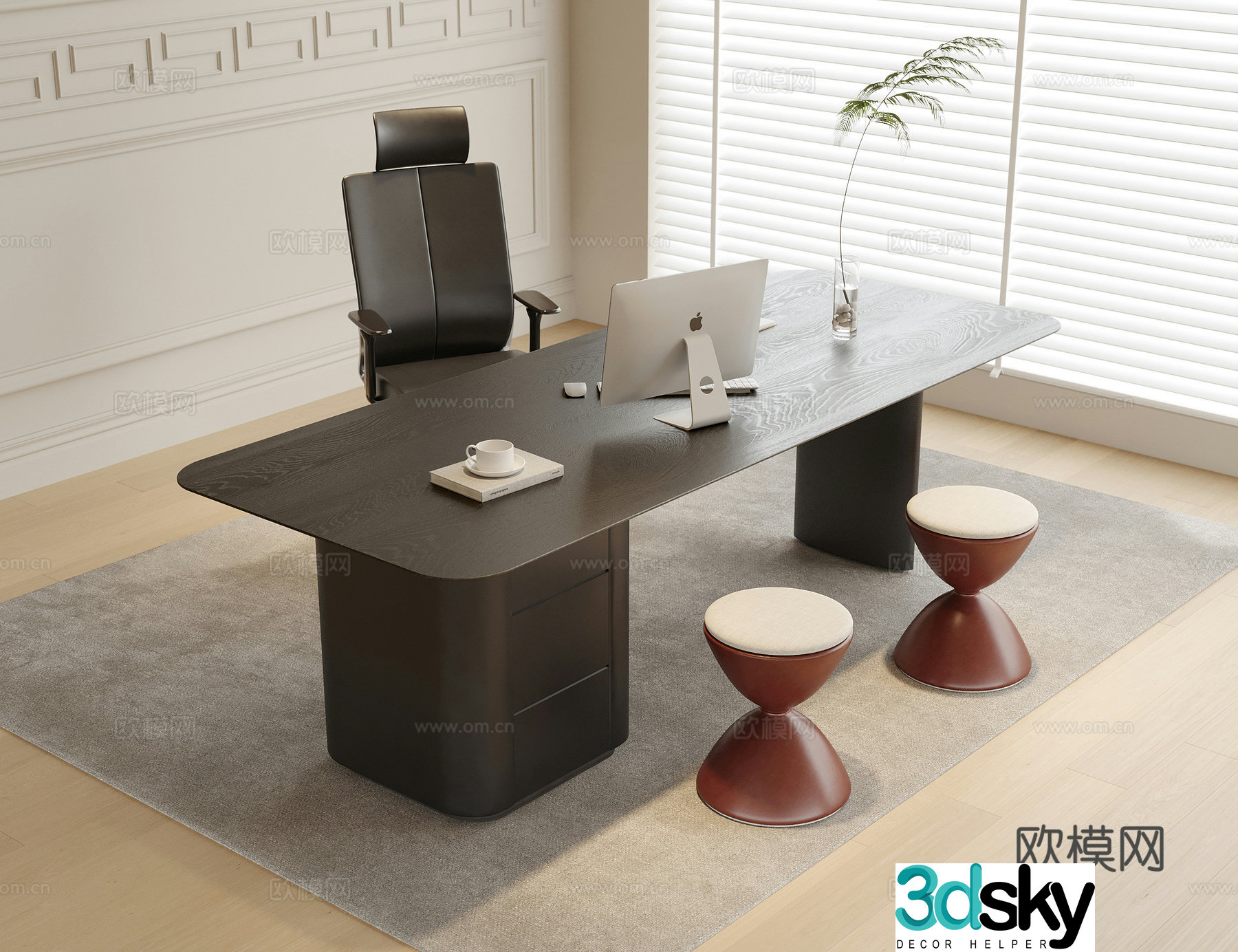 Modern desk and chair 3d model