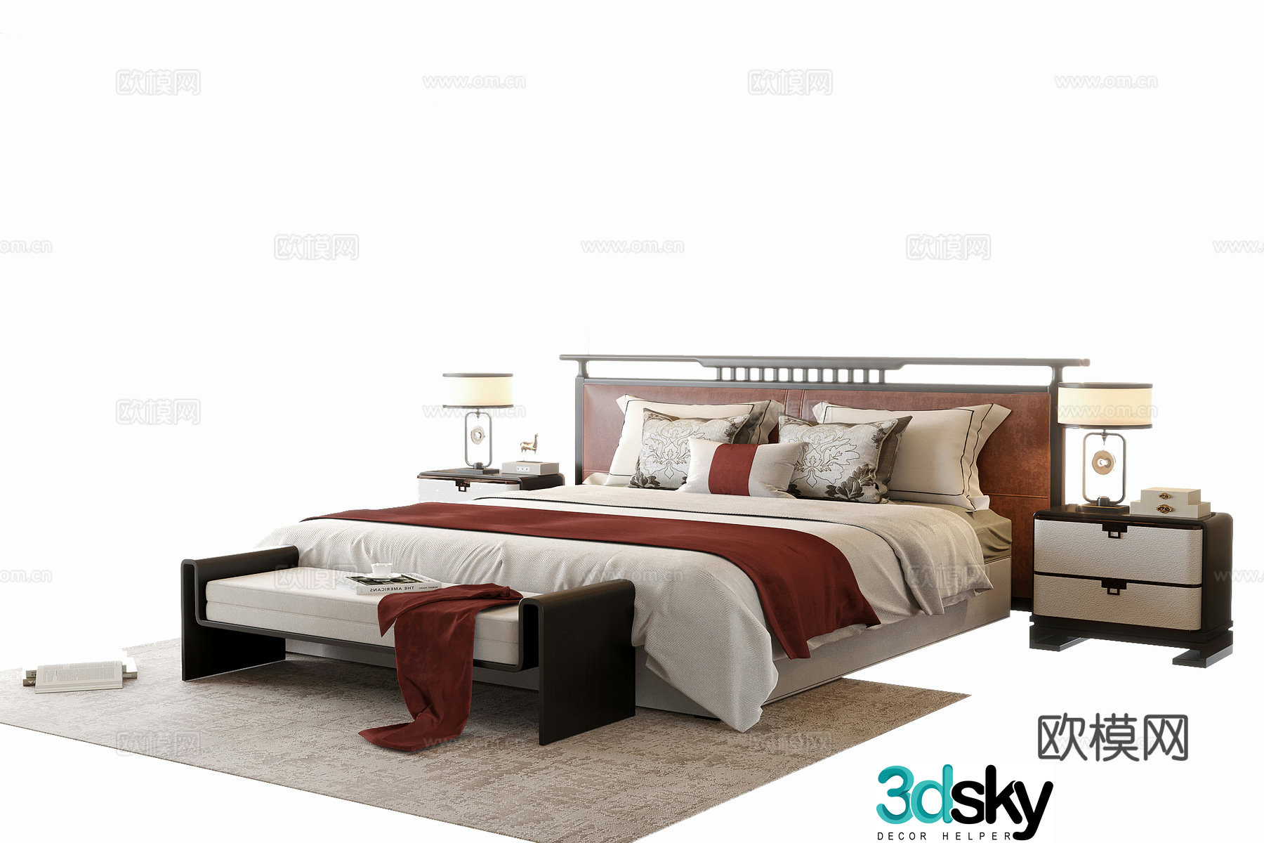 New Chinese style double bed 3D model