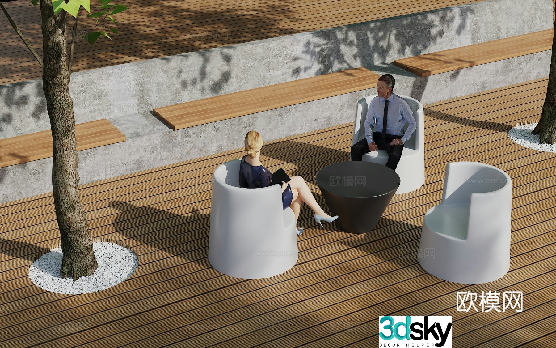 Outdoor landscape table and chairs leisure table and chair 3d model