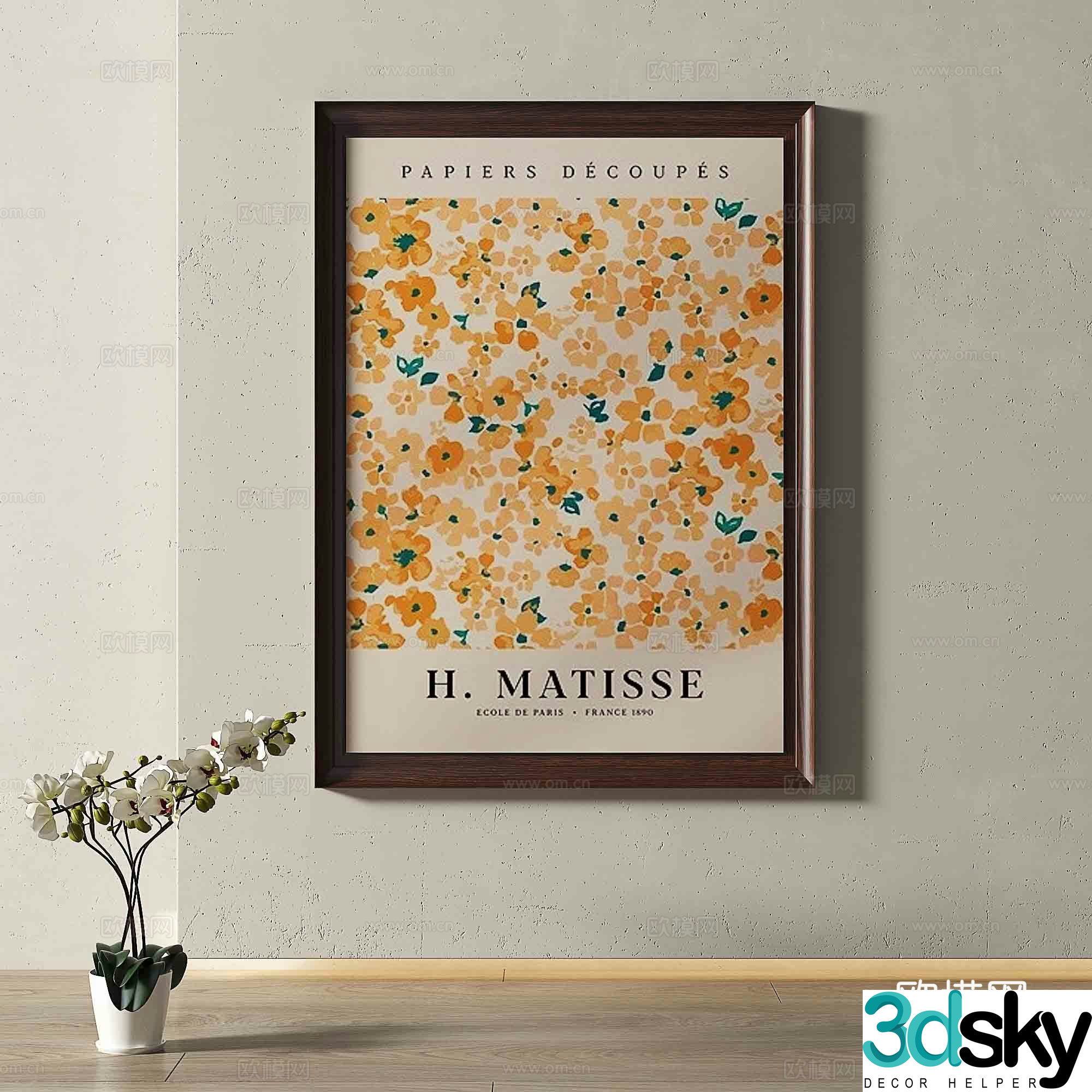 Middle-aged flower painting decorative painting 3d model