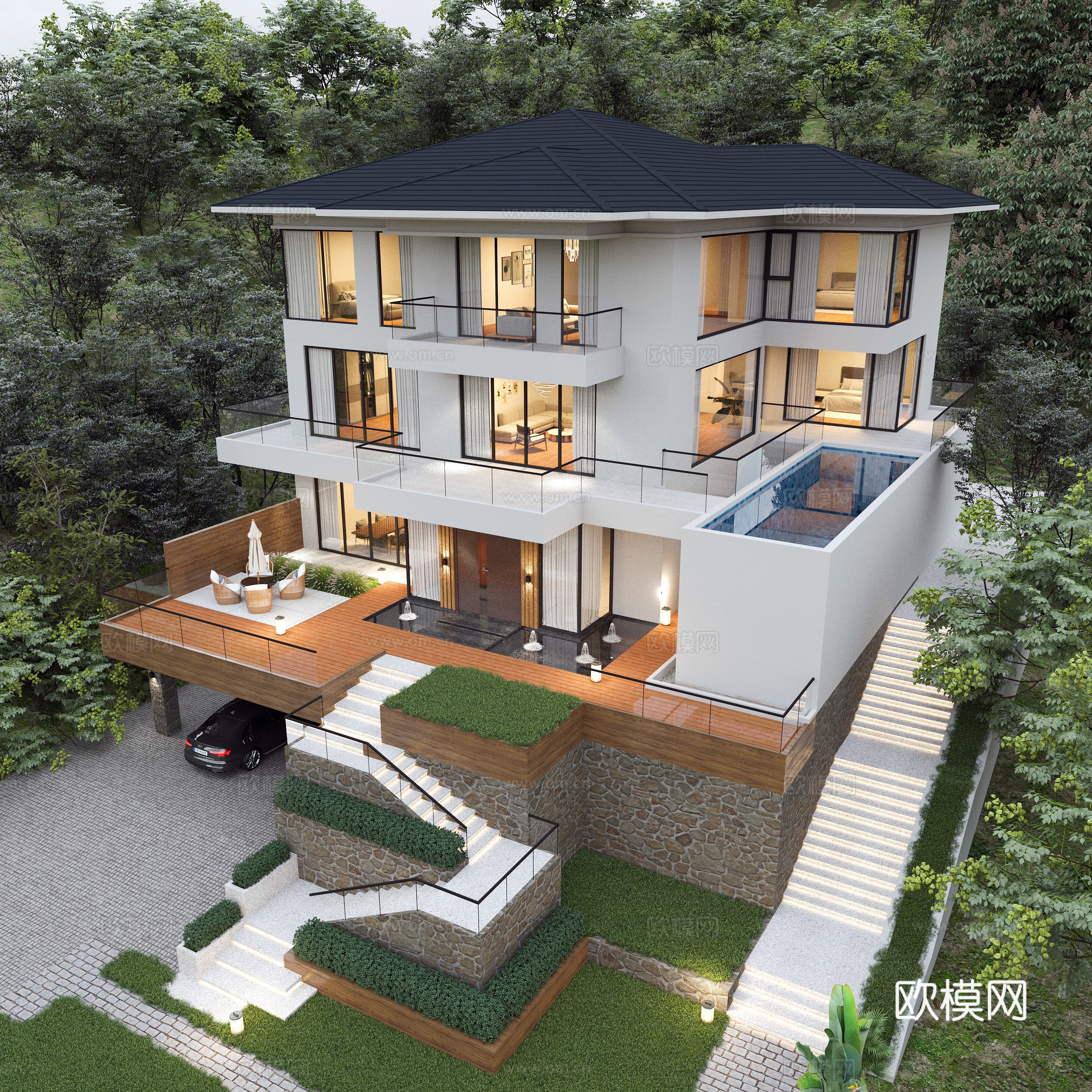 Modern villa building appearance 3D model