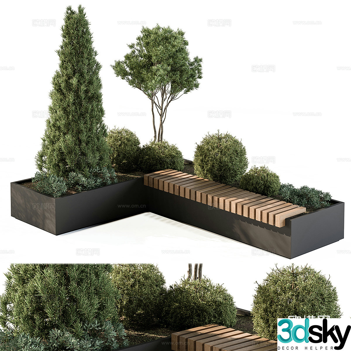 Flower bed planter outdoor seating park chair 3d model