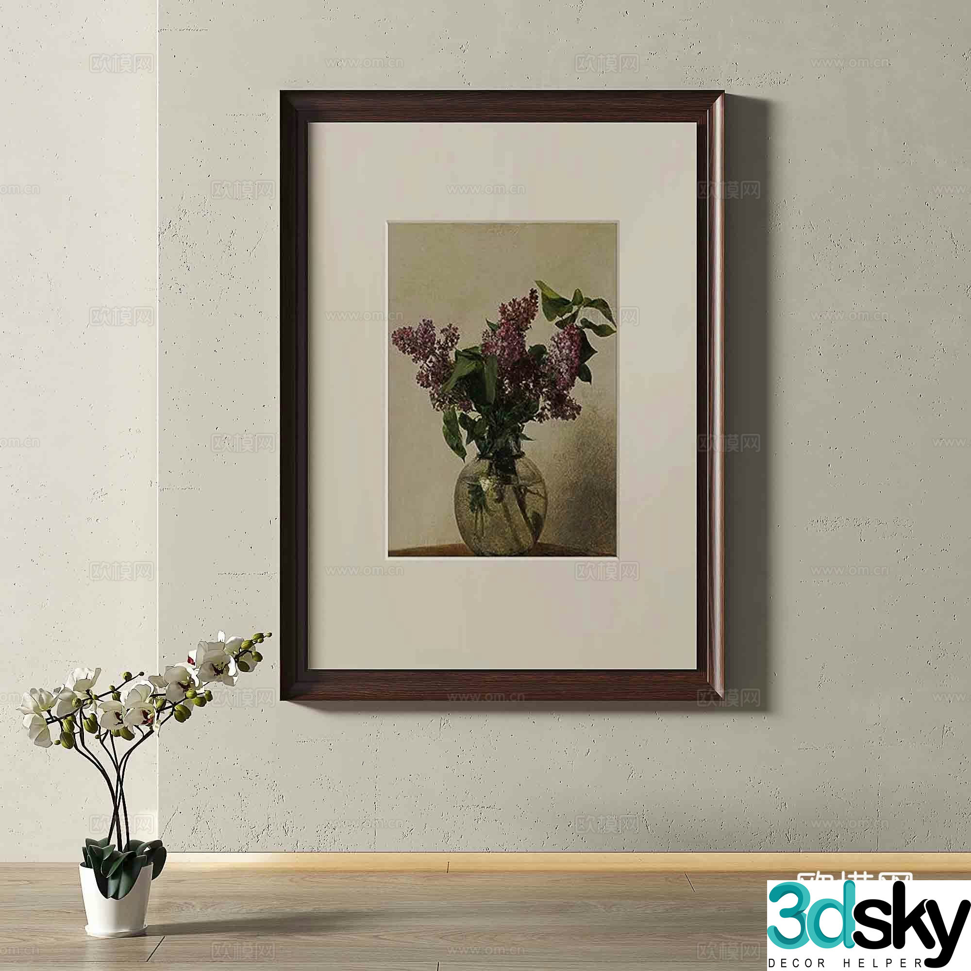 Middle-aged flower painting decorative painting 3d model