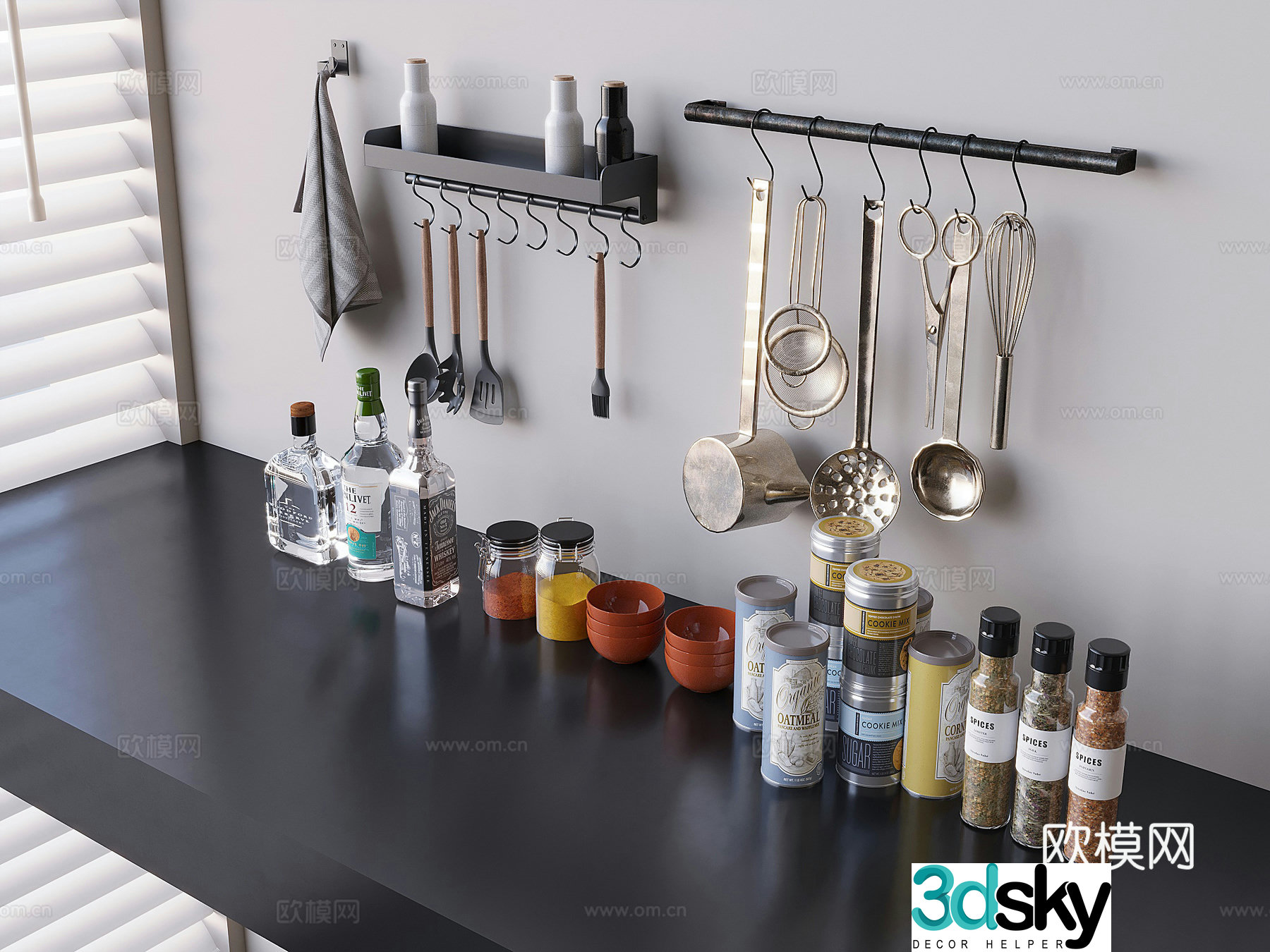 Wall hanging hook standing rack kitchen supplies seasoning bottle spoon spoon spoon pitch 3D model