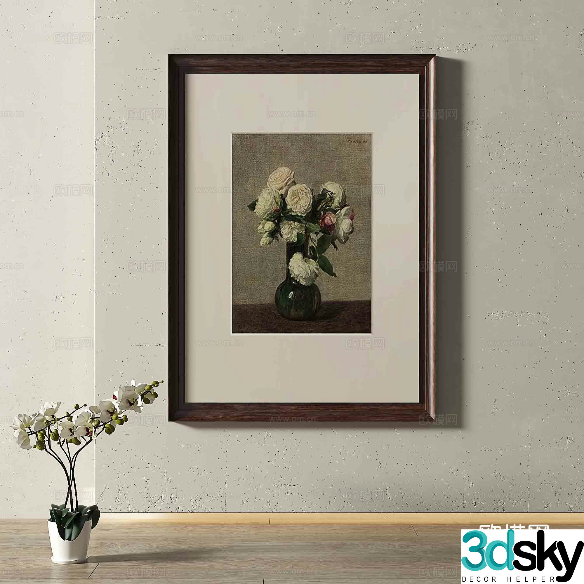 Middle-aged flower painting decorative painting 3d model