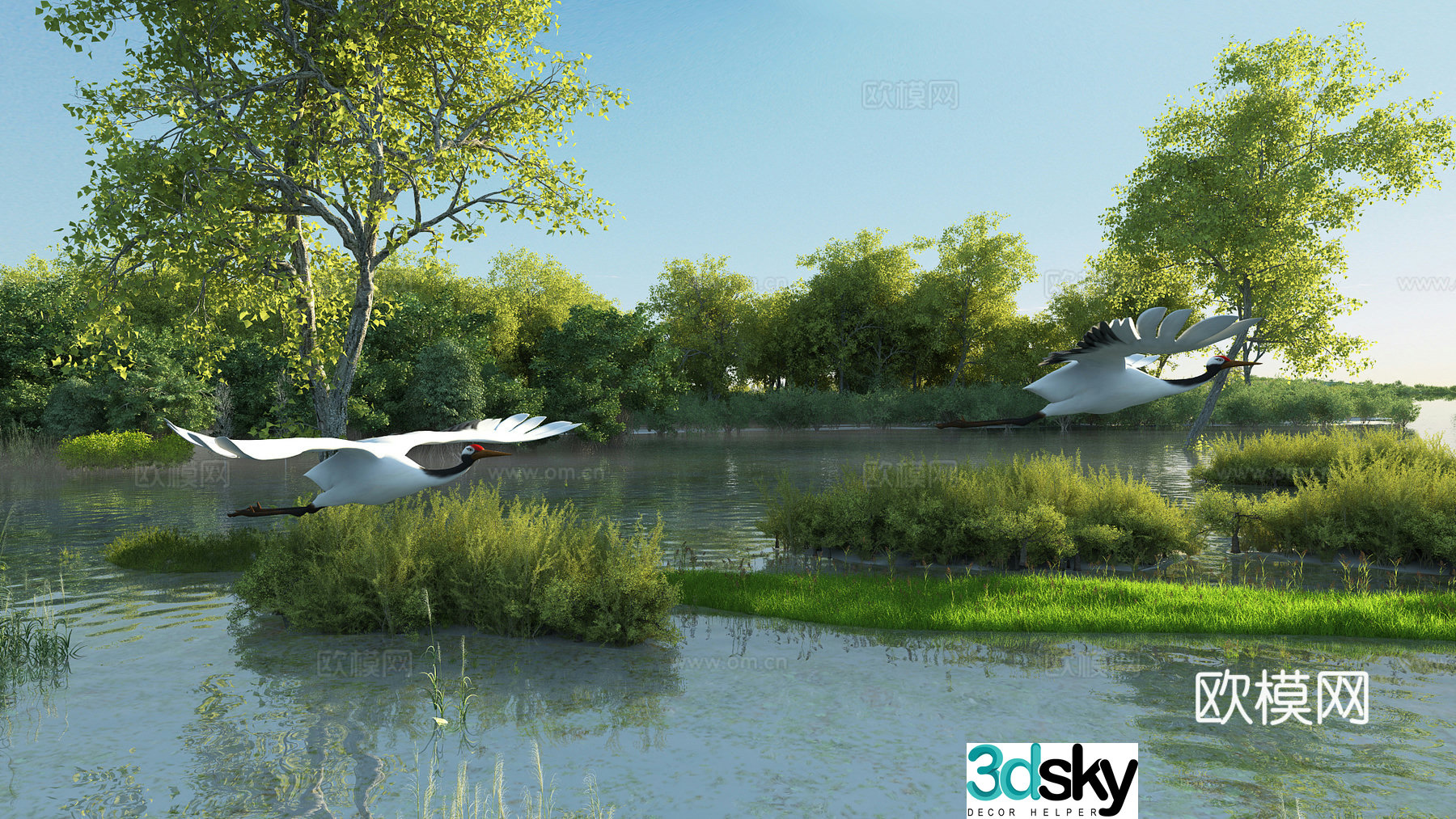 Modern wetland park landscape 3d model