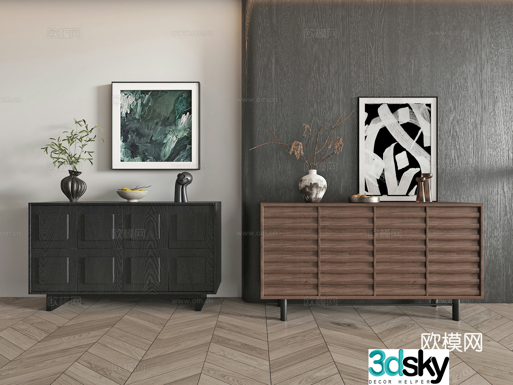 Middle-aged style entrance cabinet end view cabinet 3D model