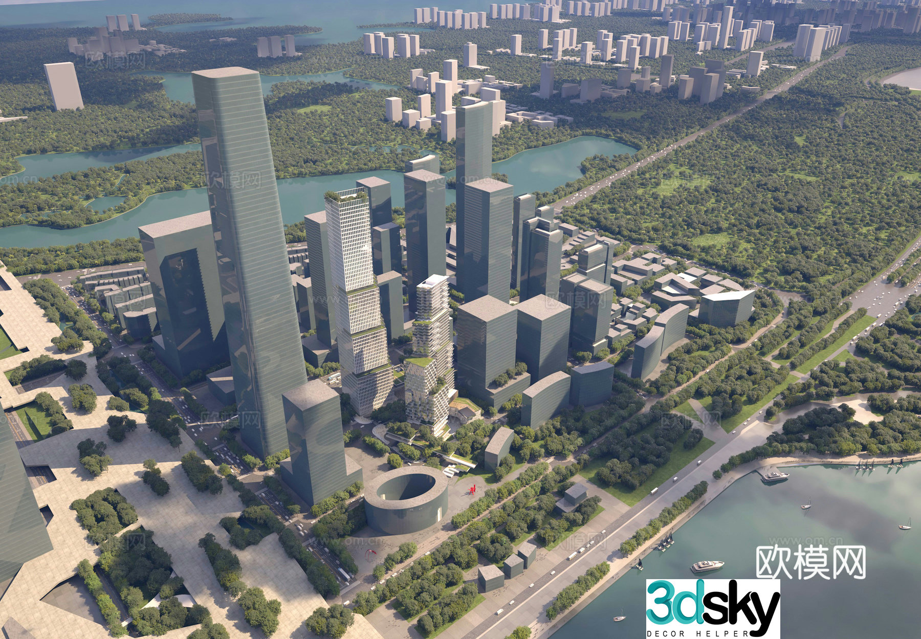 City architecture bird’s eye view planning 3d model