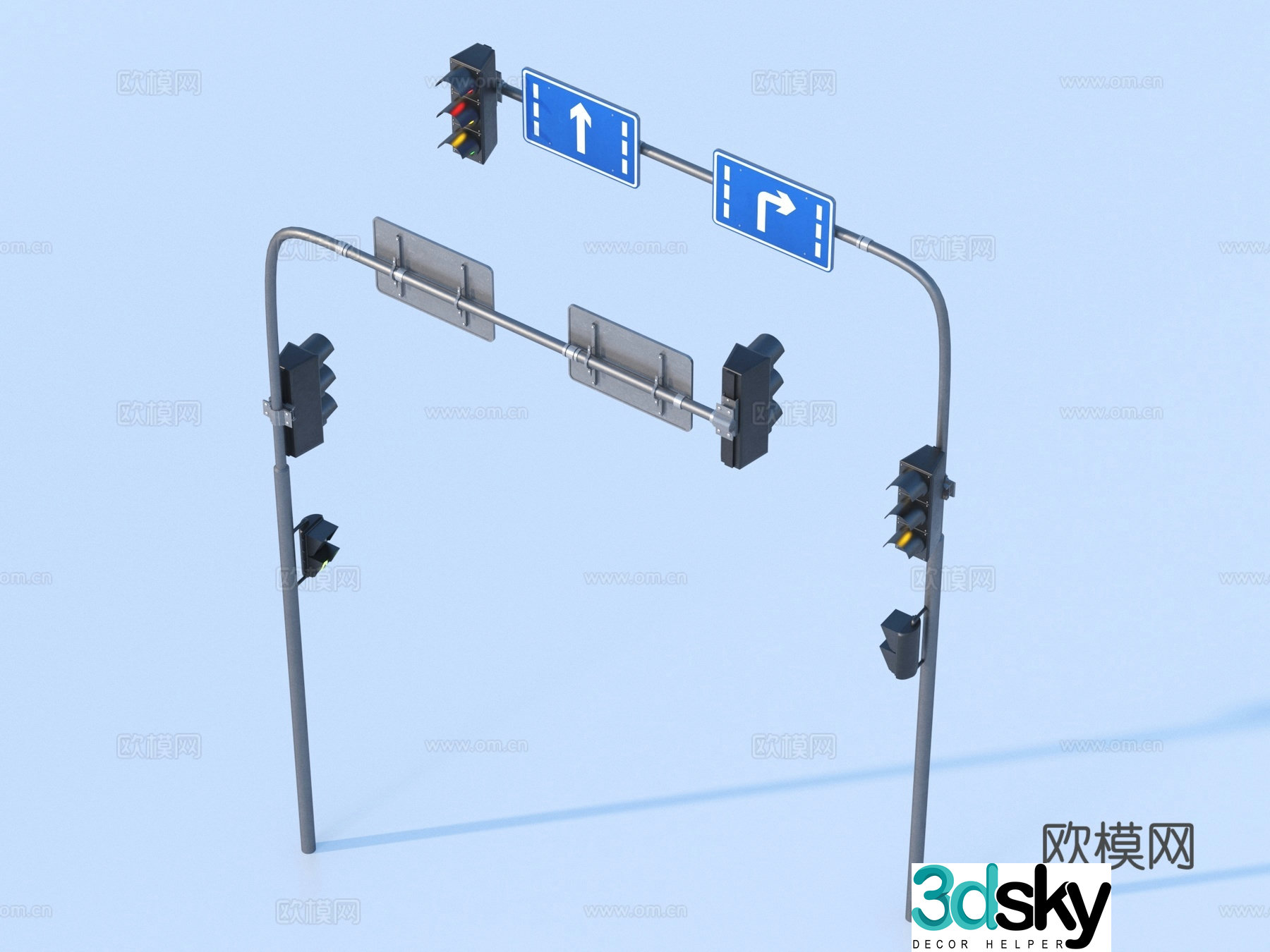 Road signs intersection signs traffic lights 3D model