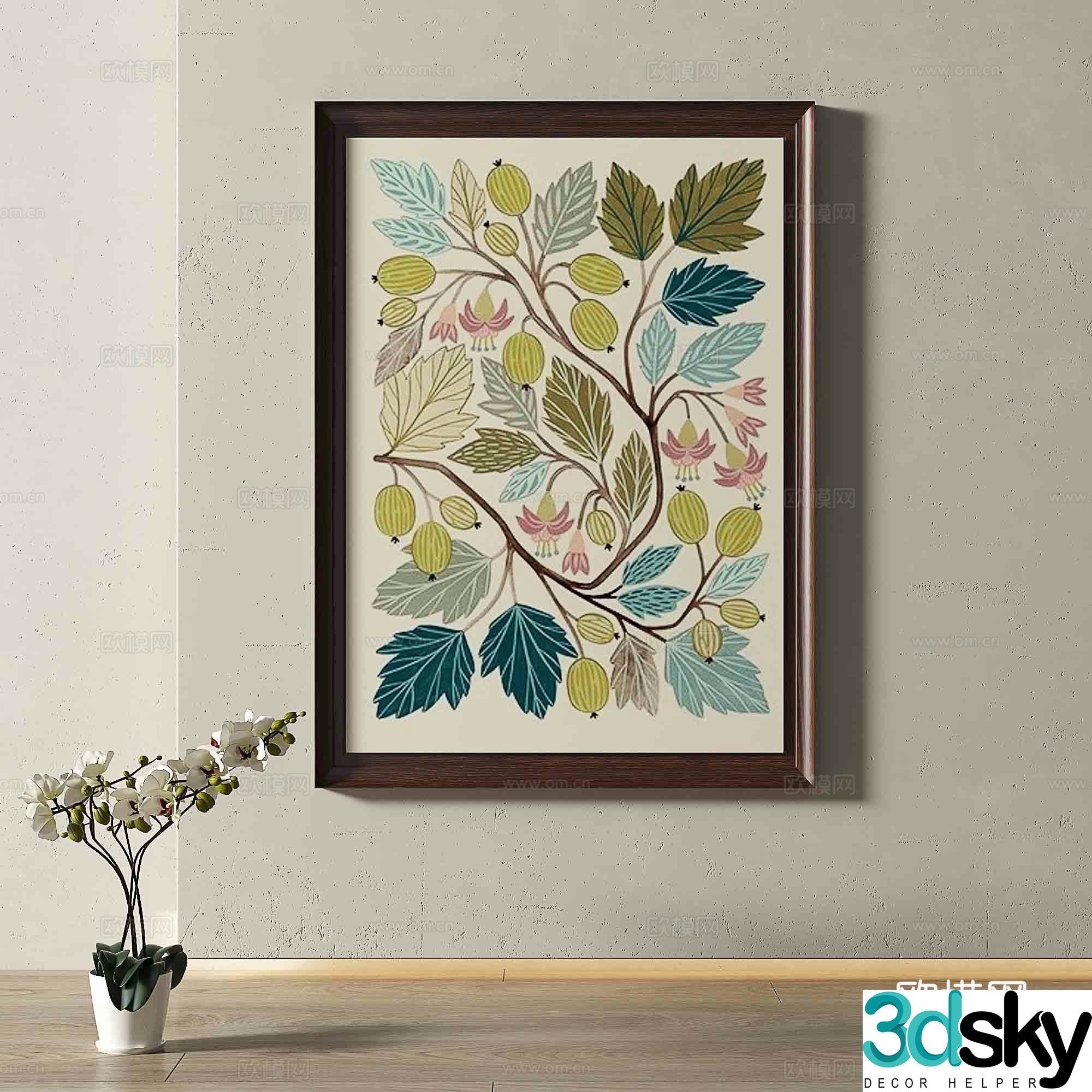 Middle-aged flower painting decorative painting 3d model
