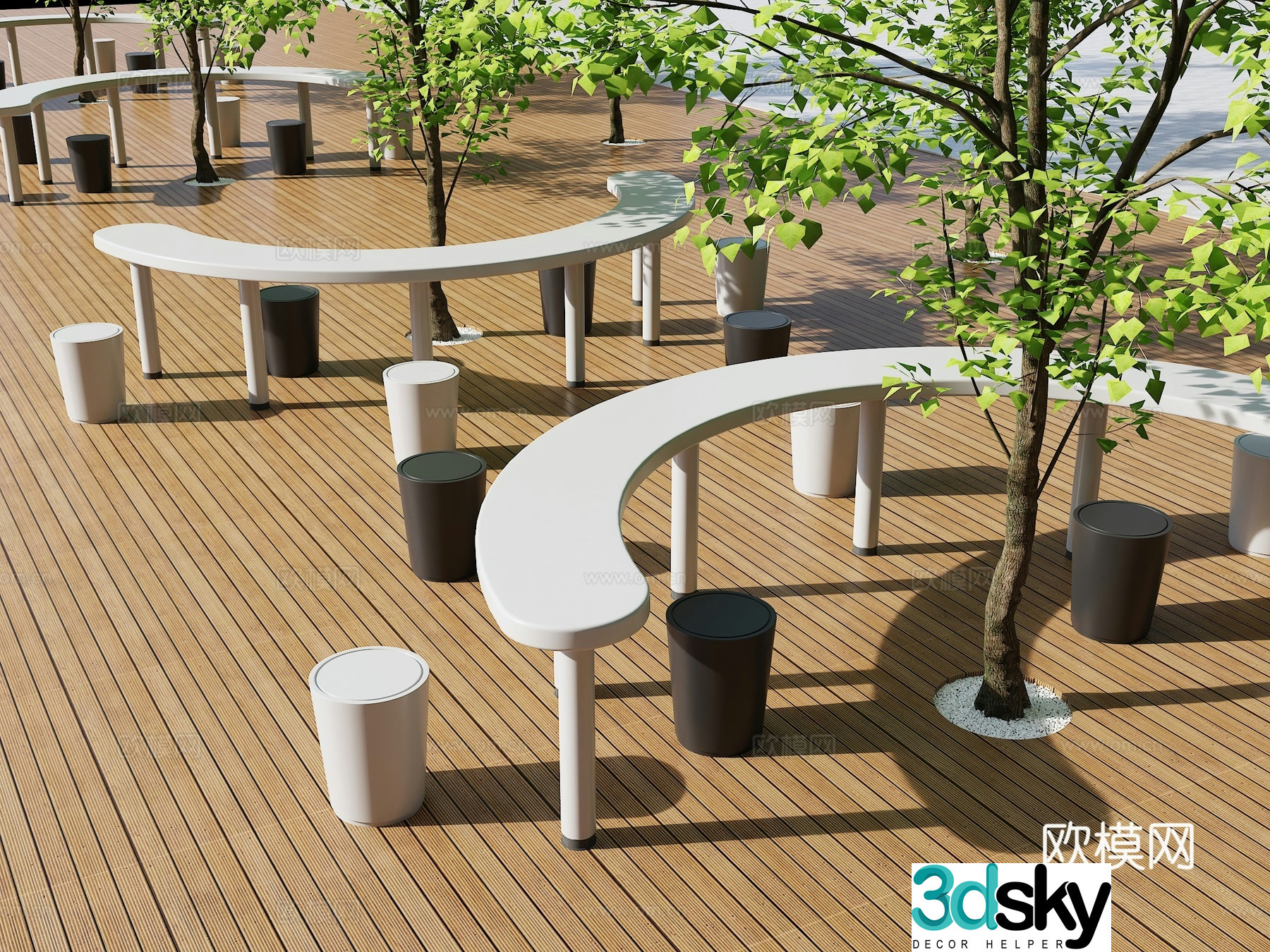 Outdoor landscape seating square seat 3D model