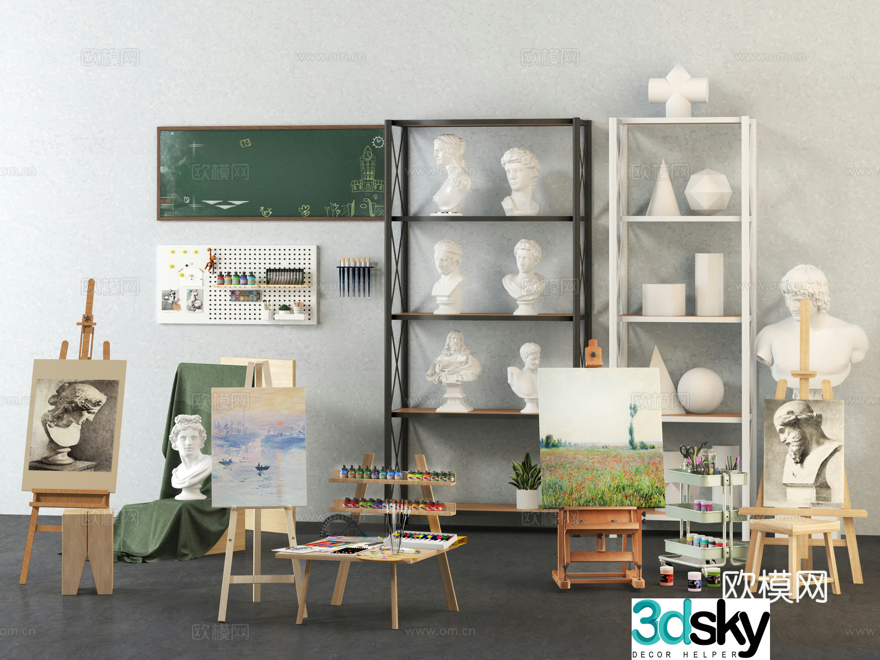 Painting tools easel pigment drawing board gypsum sculpture blackboard pigment 3d model