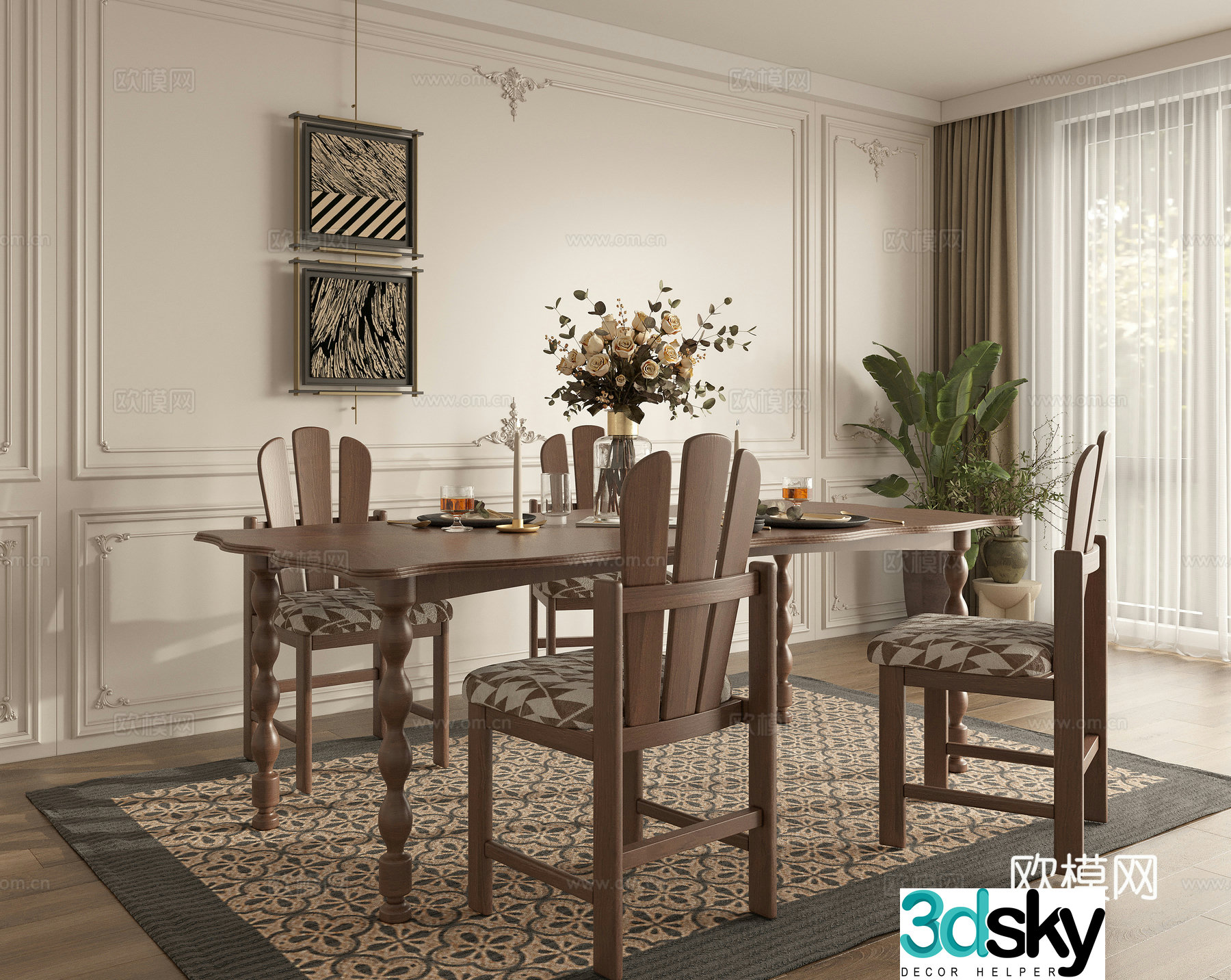 French dining table and chair 3d model