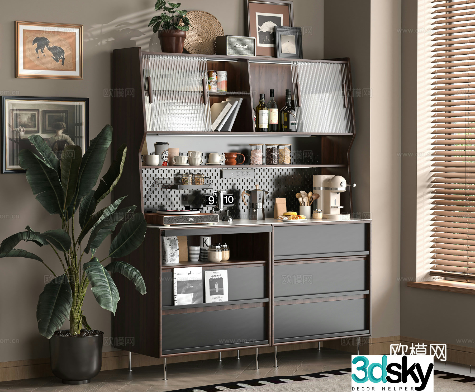 Middle-aged sideboard hole board 3D model