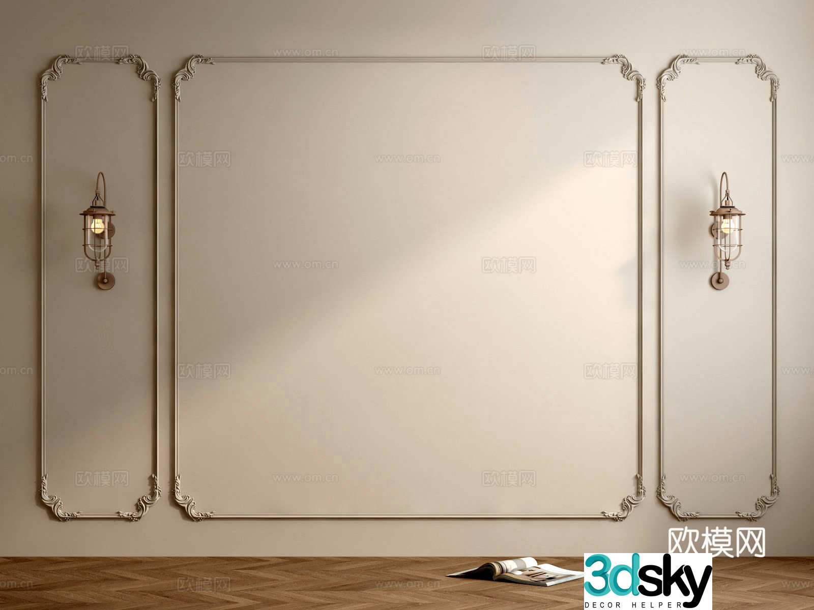 European style lines background wall 3d model