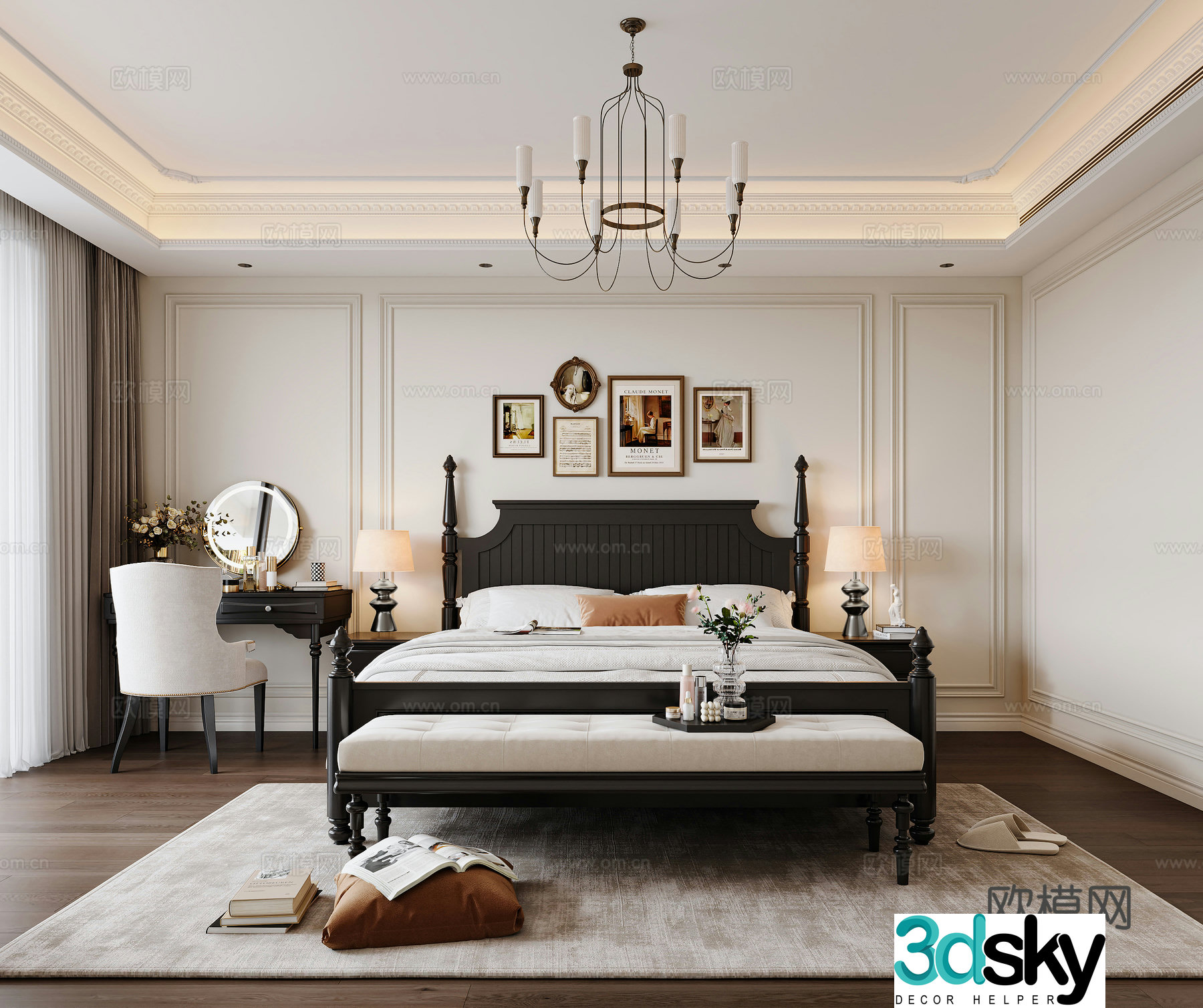 French retro bedroom master bedroom 3d model