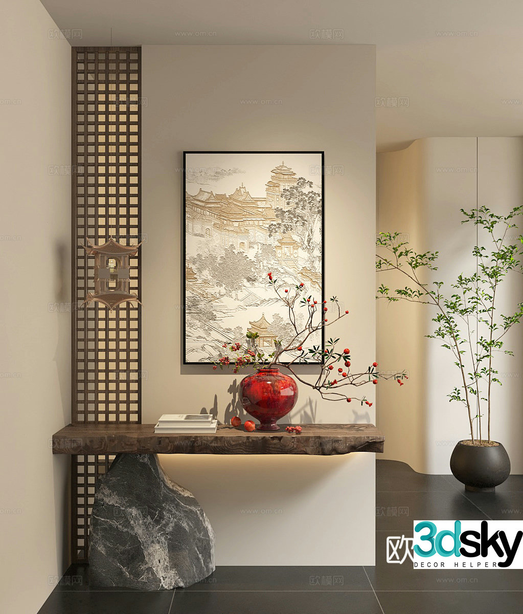 Wasabi Entrance Partition Grid Partition Dry Branch Bonsai 3D Model
