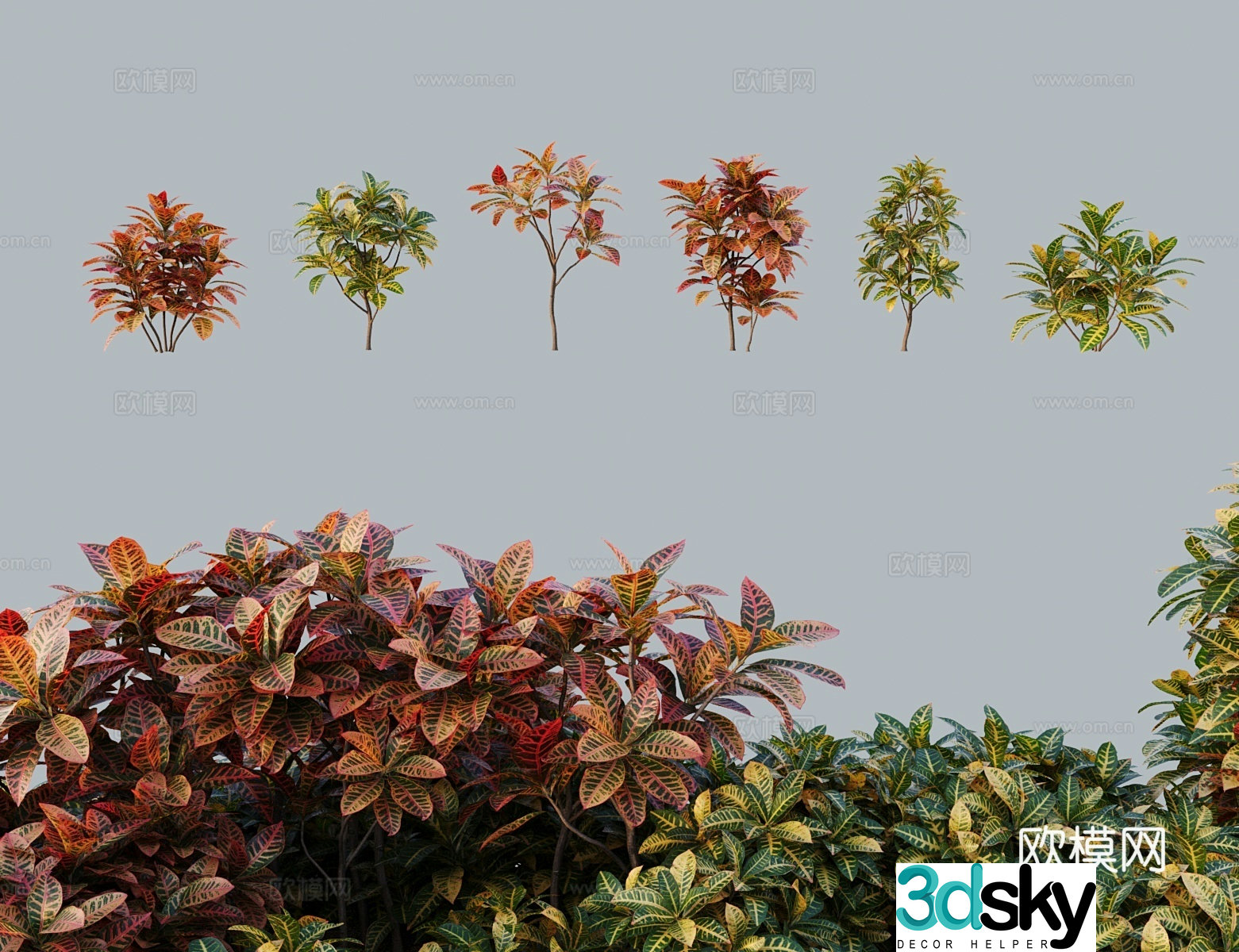 Modern tree shrub leaf-changing wood sprinkled golden banyan color-changing laurel 3d model