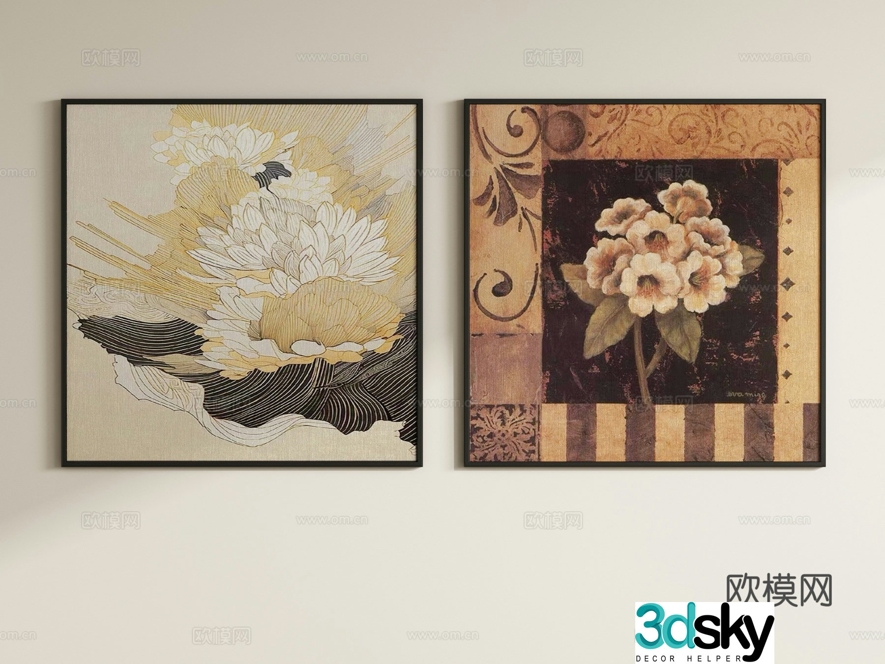 Chinese style decorative paintings hanging paintings flowers hanging paintings 3D model