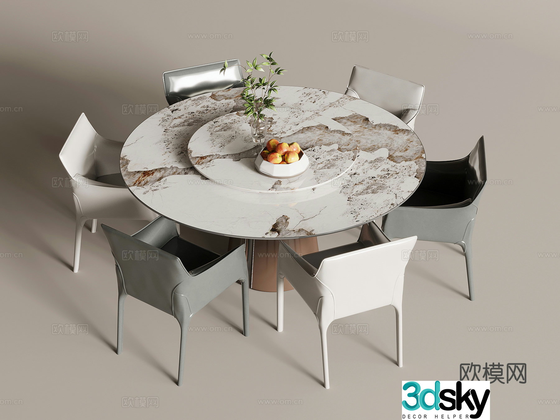 Modern round dining table and chair 3d model