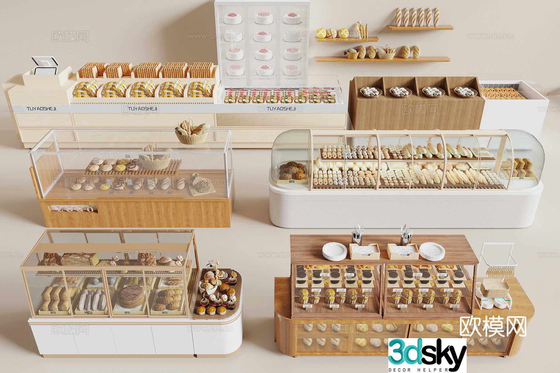 Modern bread shelves bread cabinet 3d model