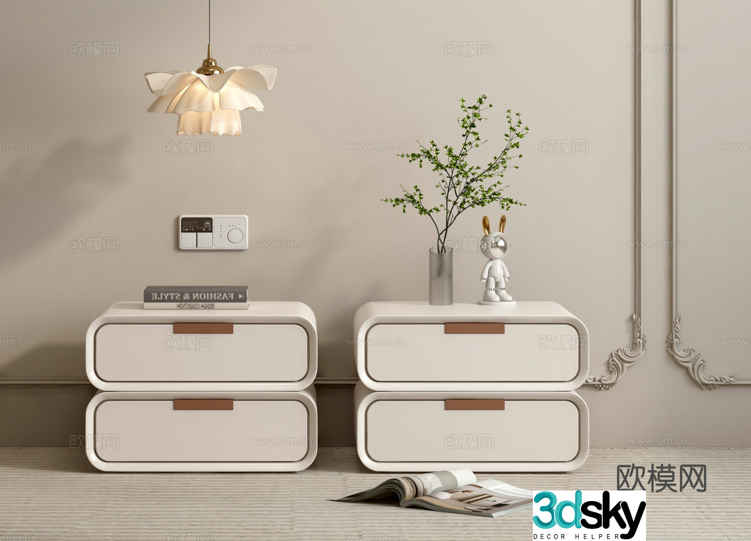 Creamy wind bedside table 3d model