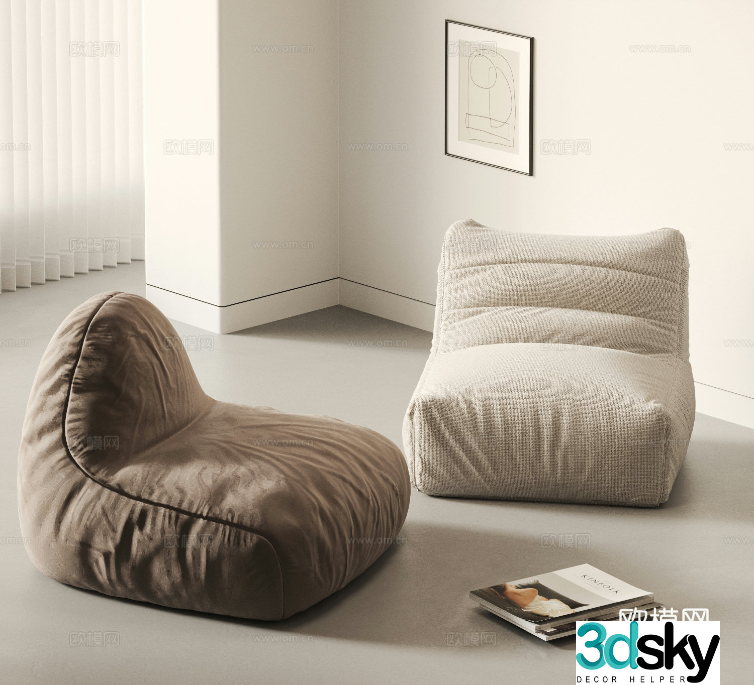 Cream style lazy sofa single sofa bean bag sofa 3d model