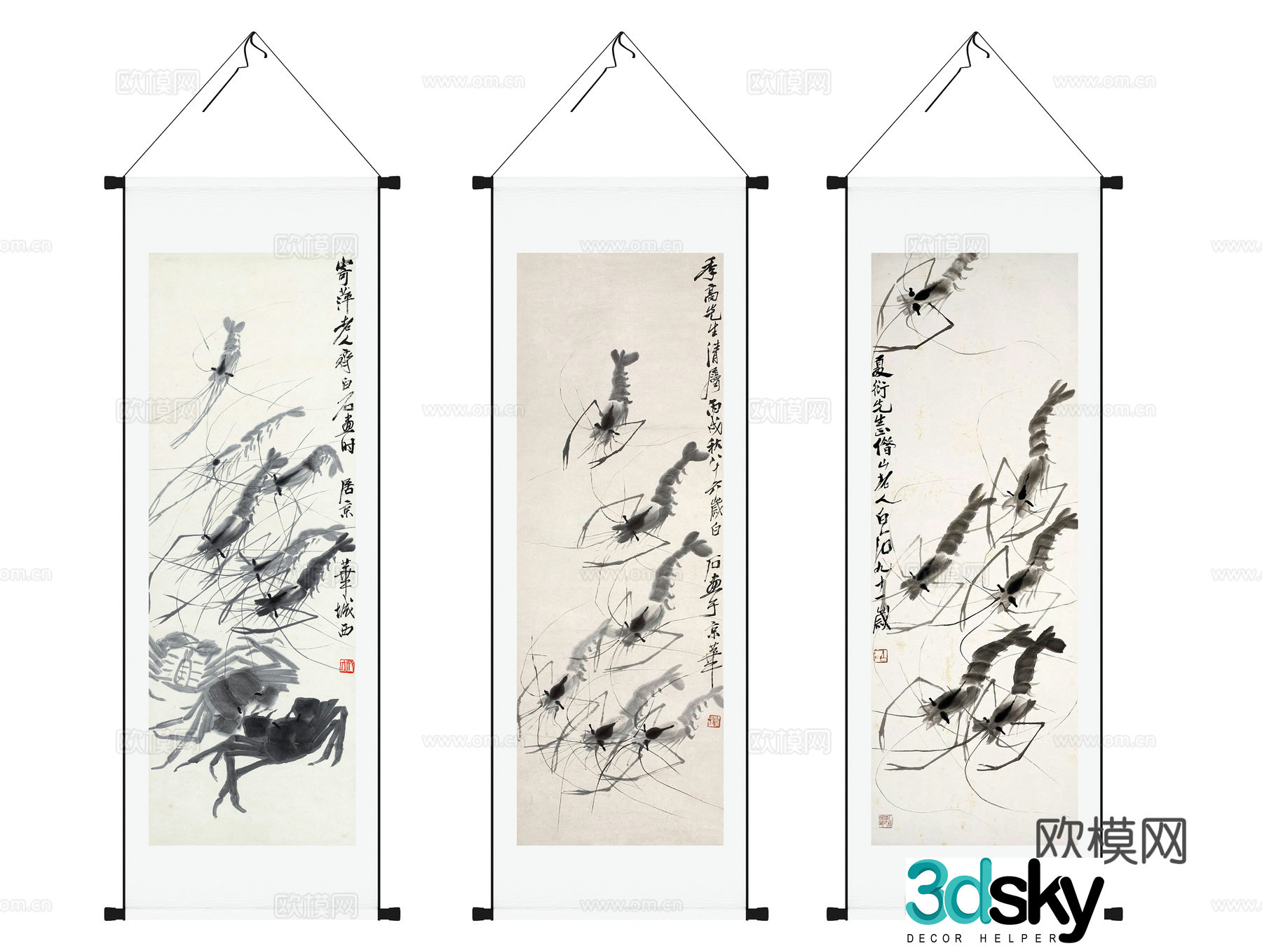Chinese scrolls Calligraphy paintings Calligraphy and paintings Decorative paintings Calligraphy 3D model