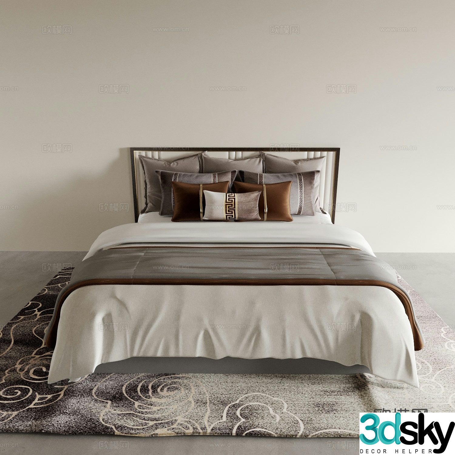New Chinese style double bed hotel bed 3d model