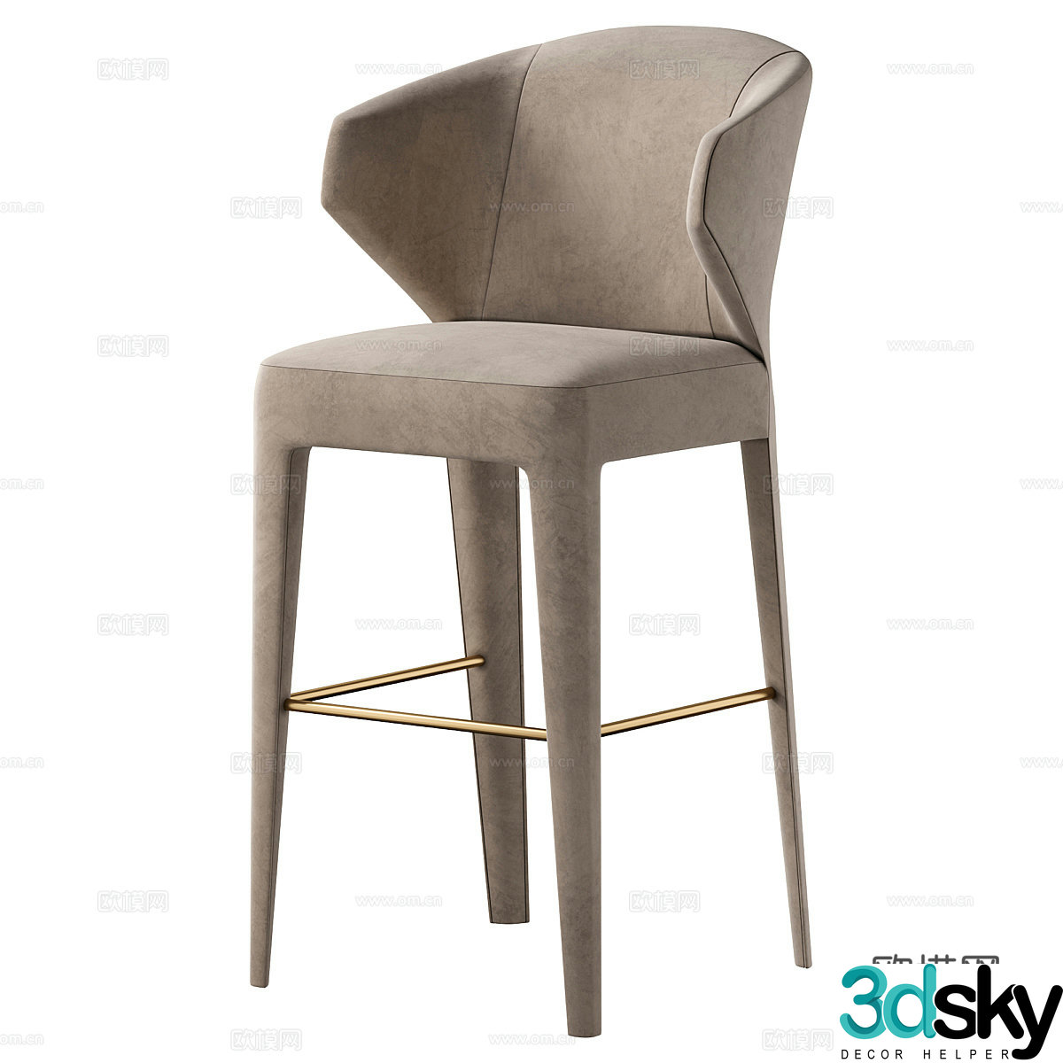 New Chinese Fabric Bar Stool Bar Chair 3D Model