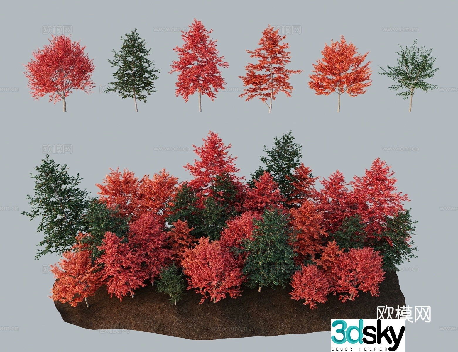 Modern tree landscape tree Blue fruit tree Sasa wood purple tree 3d model