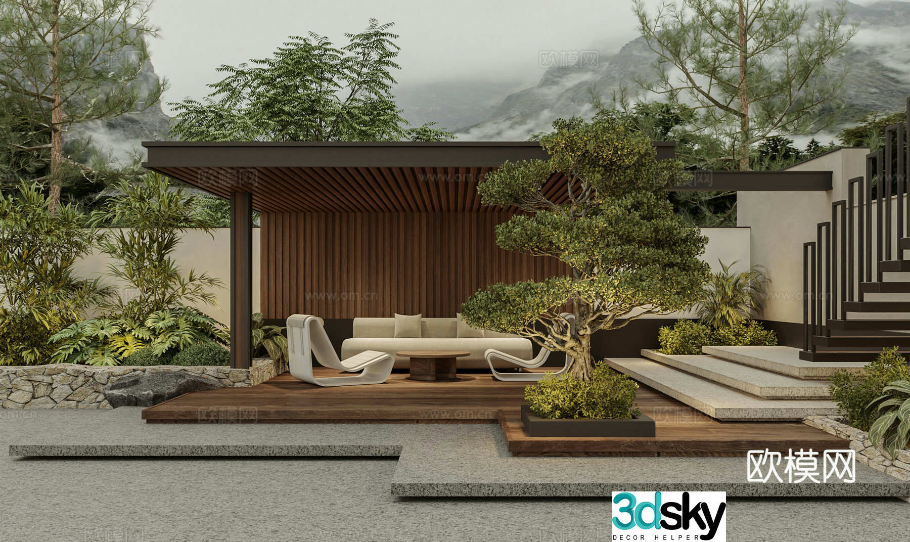Modern villa garden courtyard pavilion 3d model
