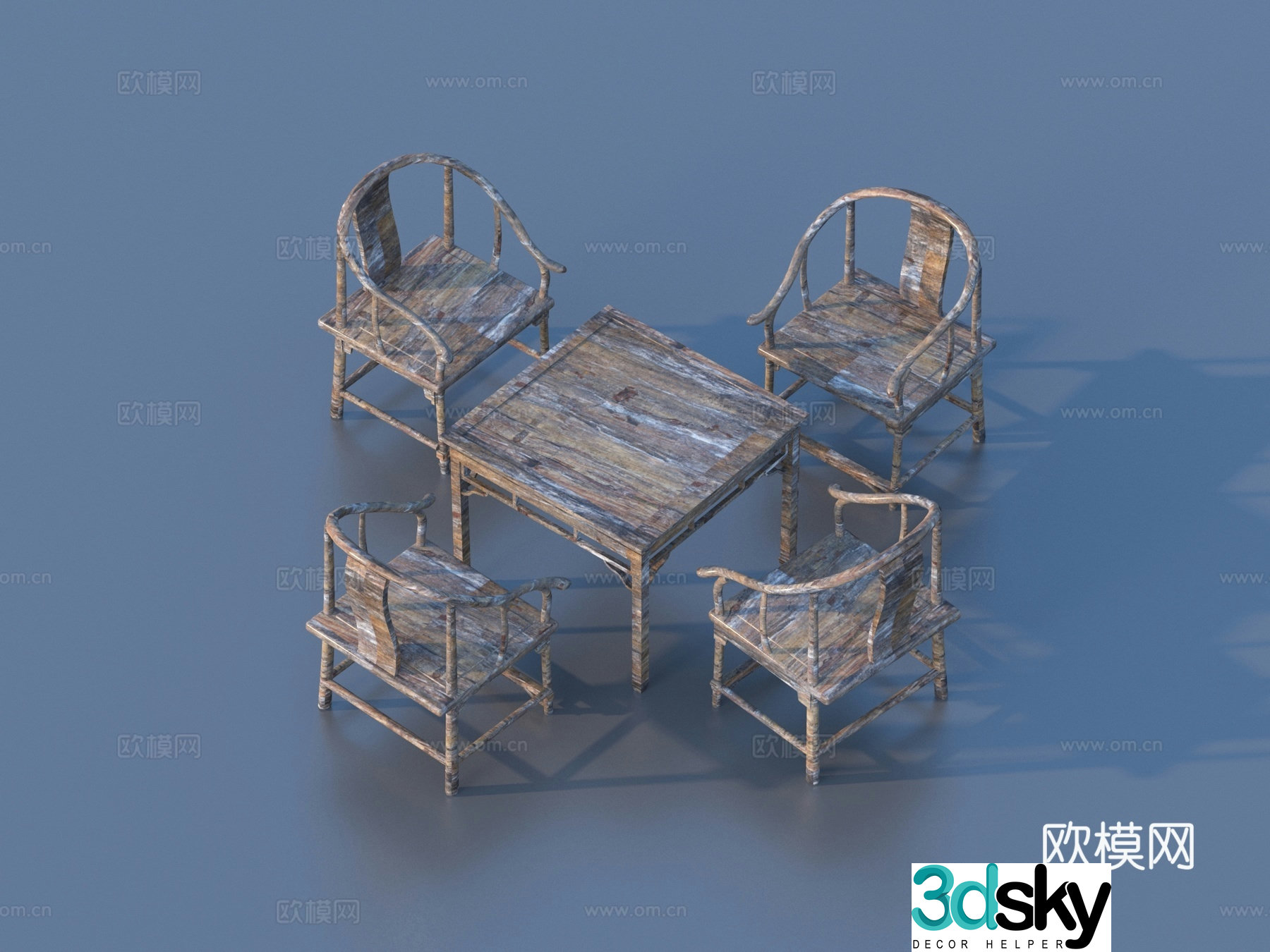 Chinese dining table and chairs Eight Immortals Table 3D Model