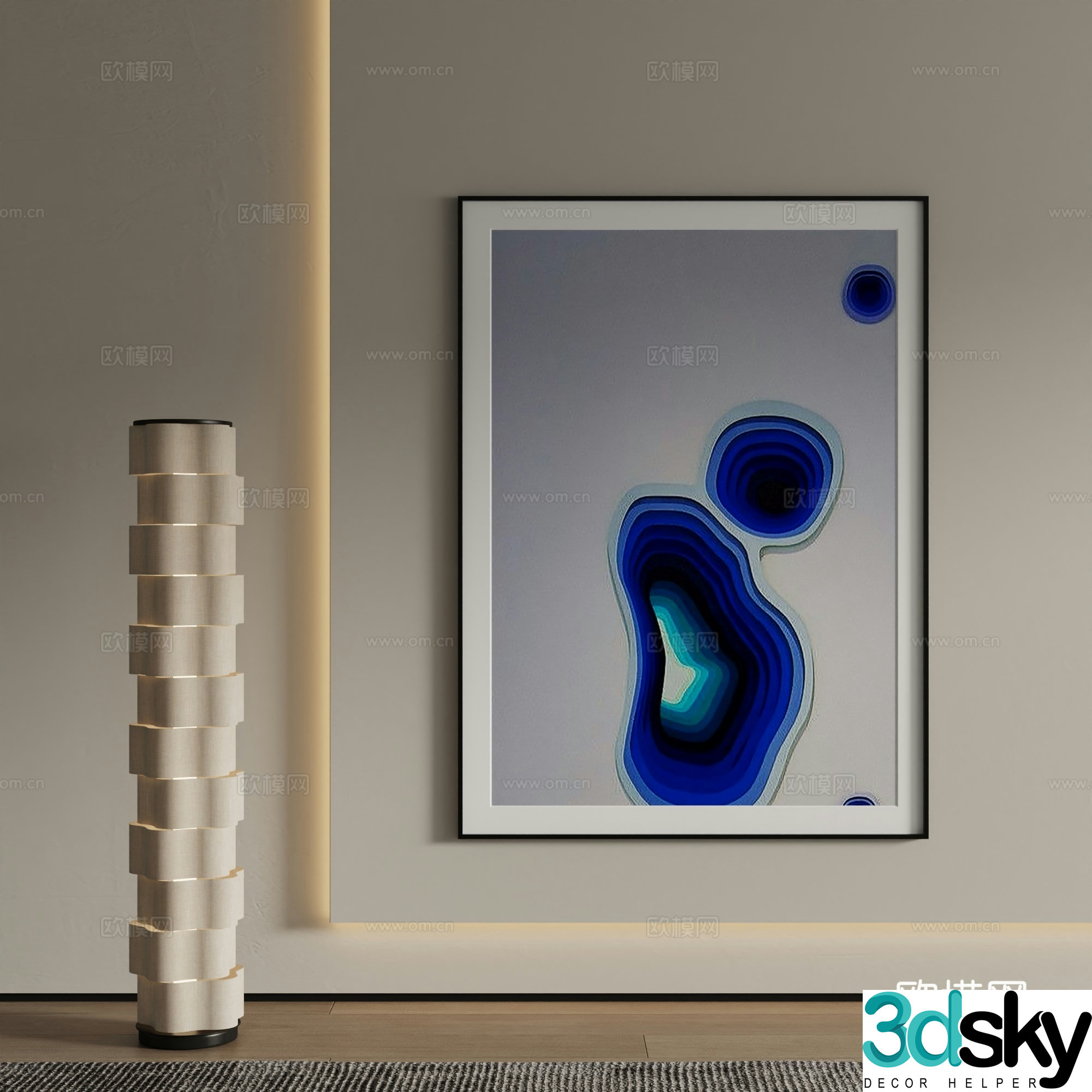 Modern decorative painting Abstract blue painting 3d model
