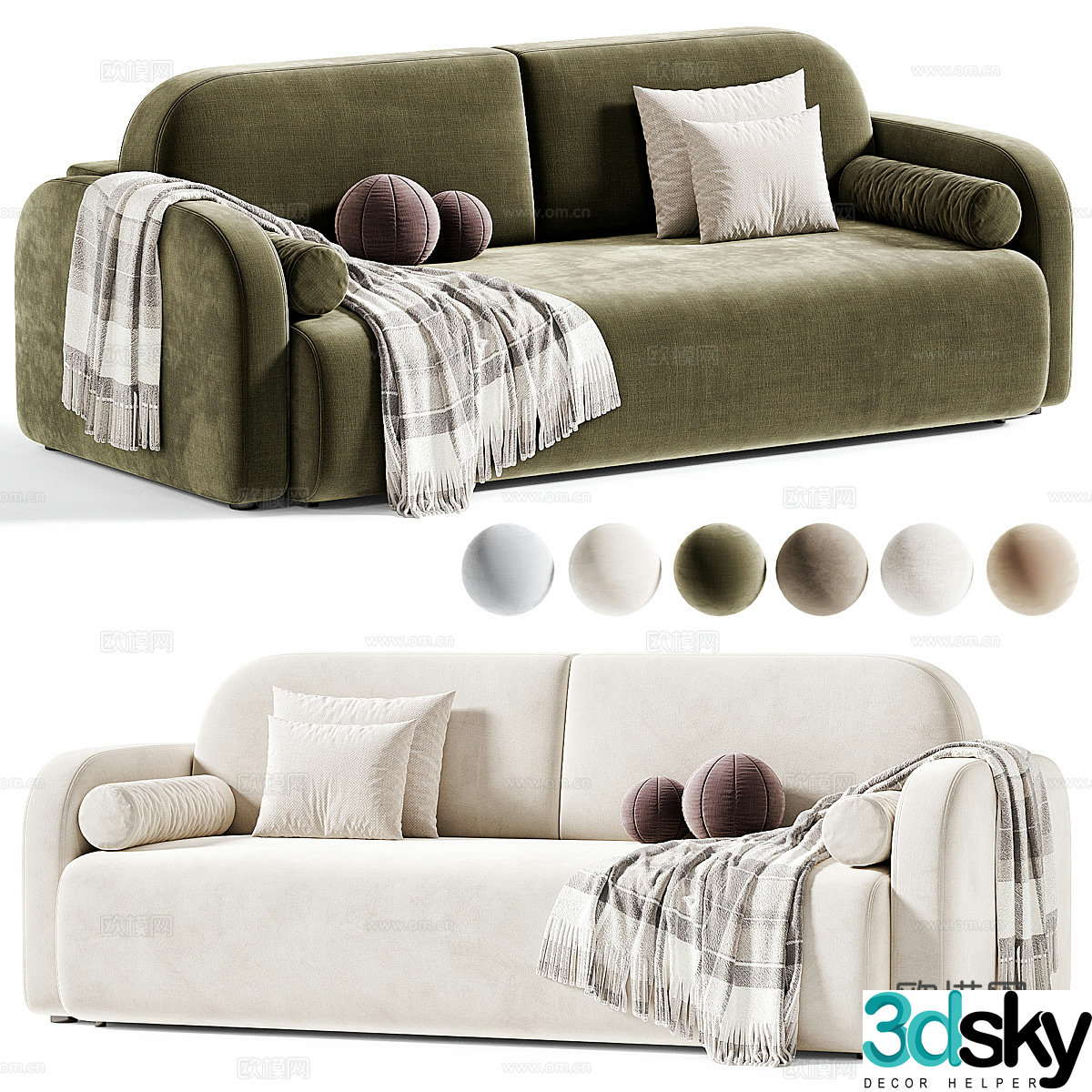 Cream style double sofa 3d model