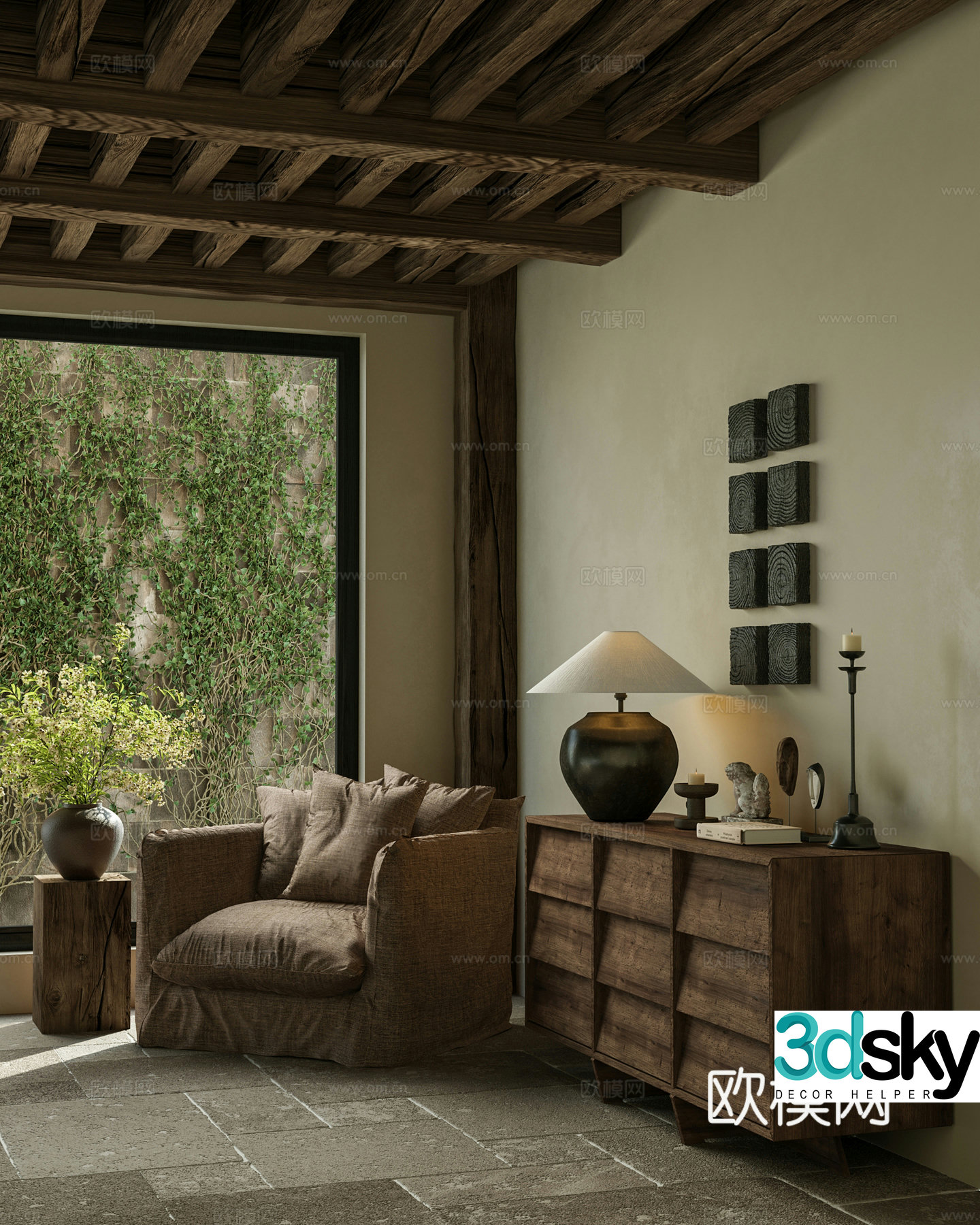 Wasabi B&B Casual Sofa Wooden Cupboard 3D Model