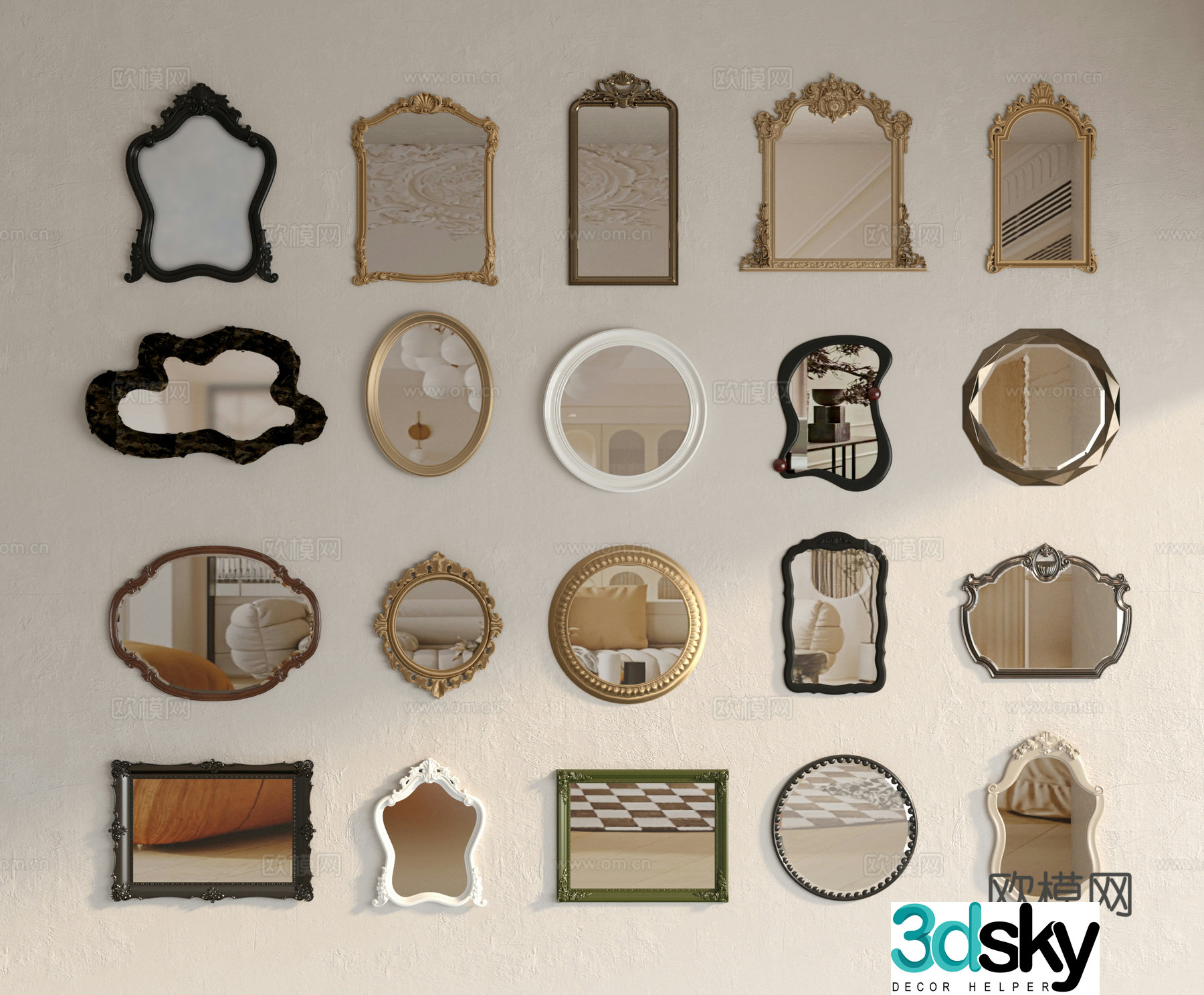 European mirror decorative mirror bathroom mirror special-shaped mirror 3D model