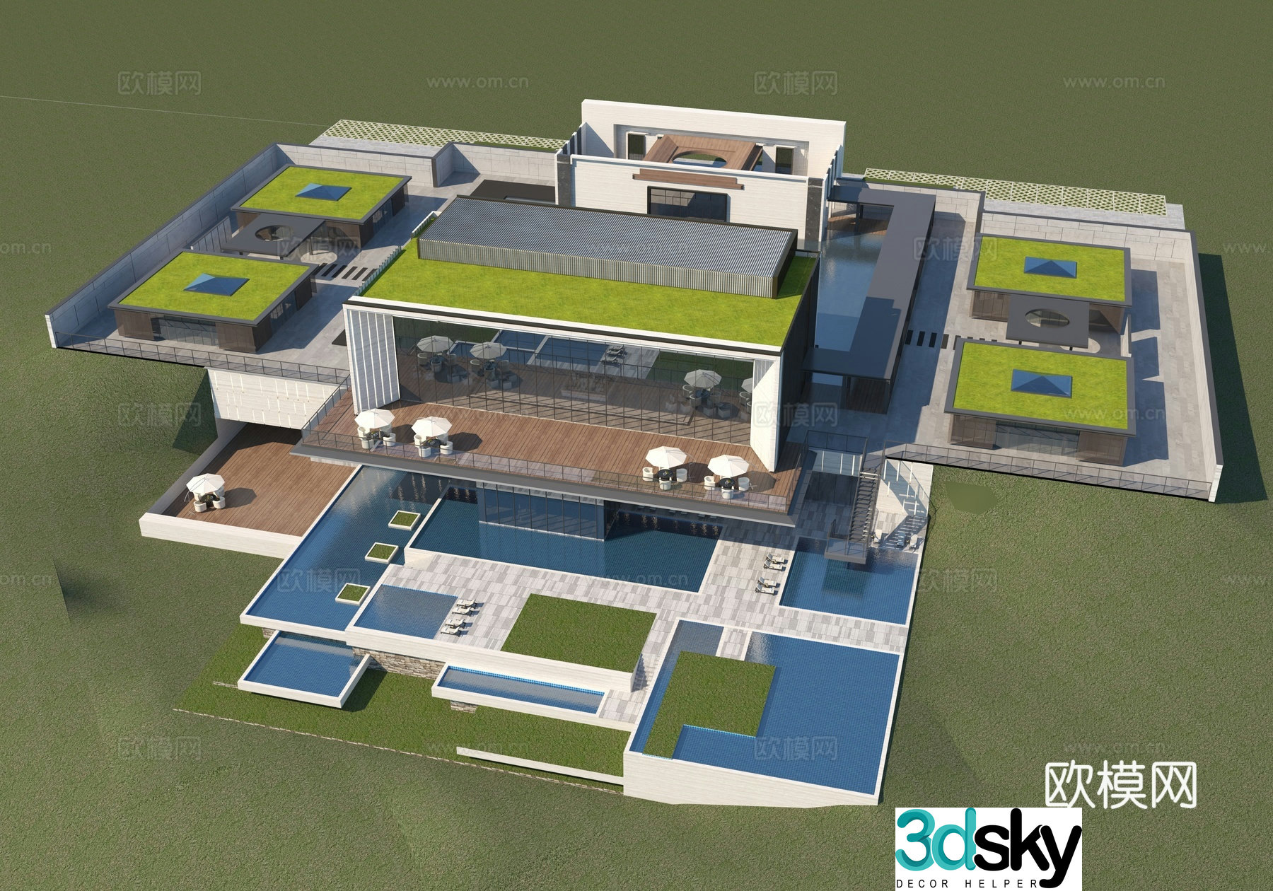 Modern Villa Swimming Pool Villa Bird’s Bird 3D Model