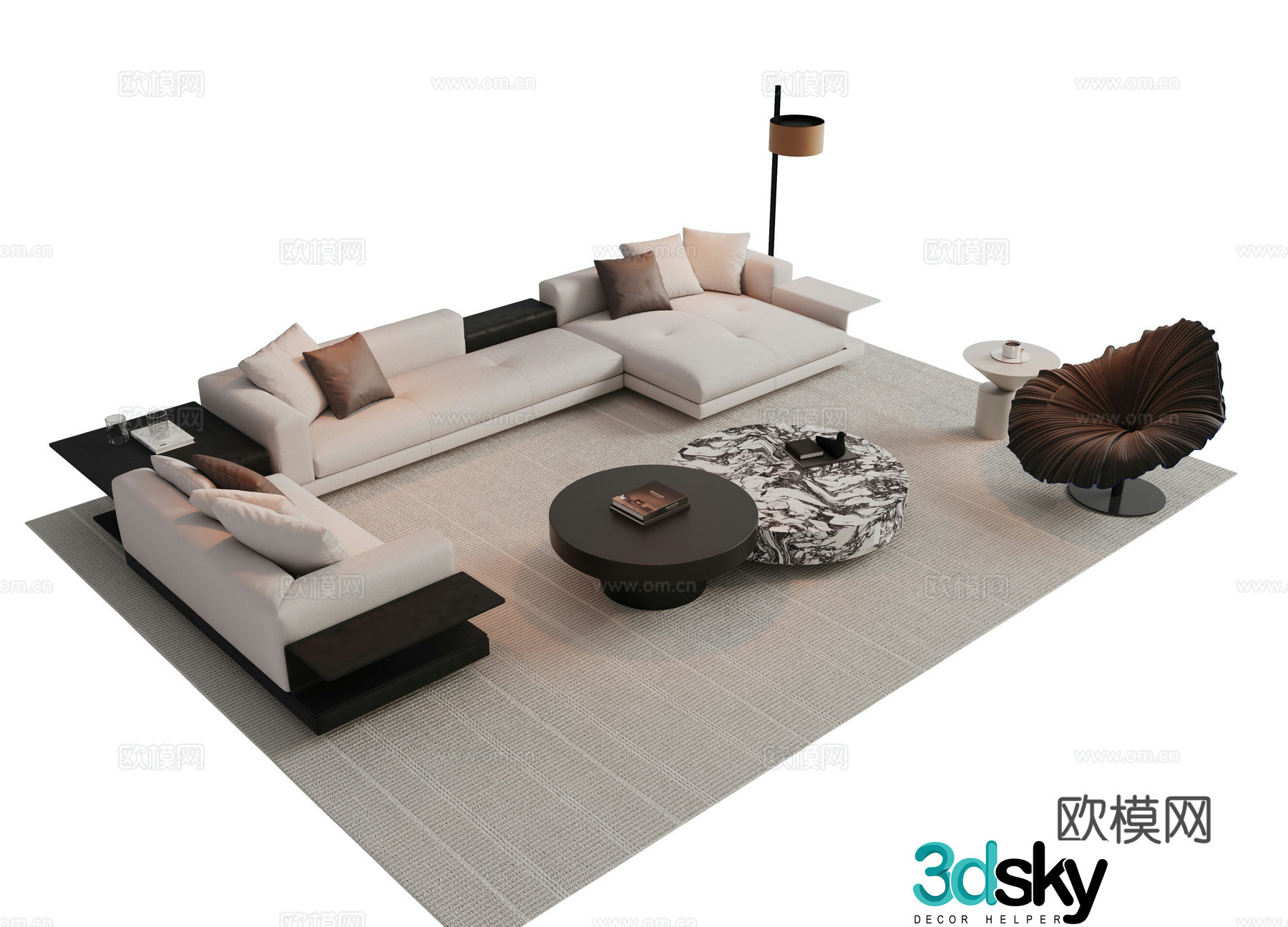 Italian style stitching sofa combination sofa 3D model