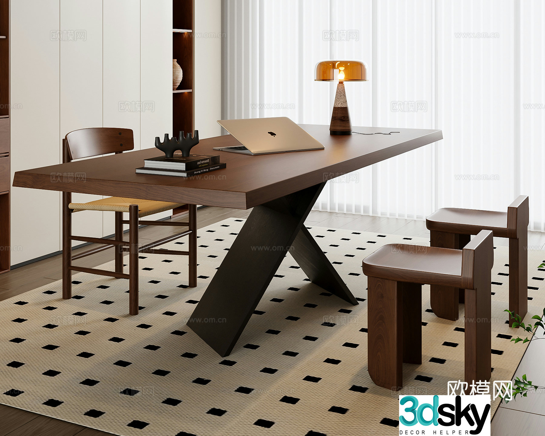 Middle-aged desk and chair 3D model