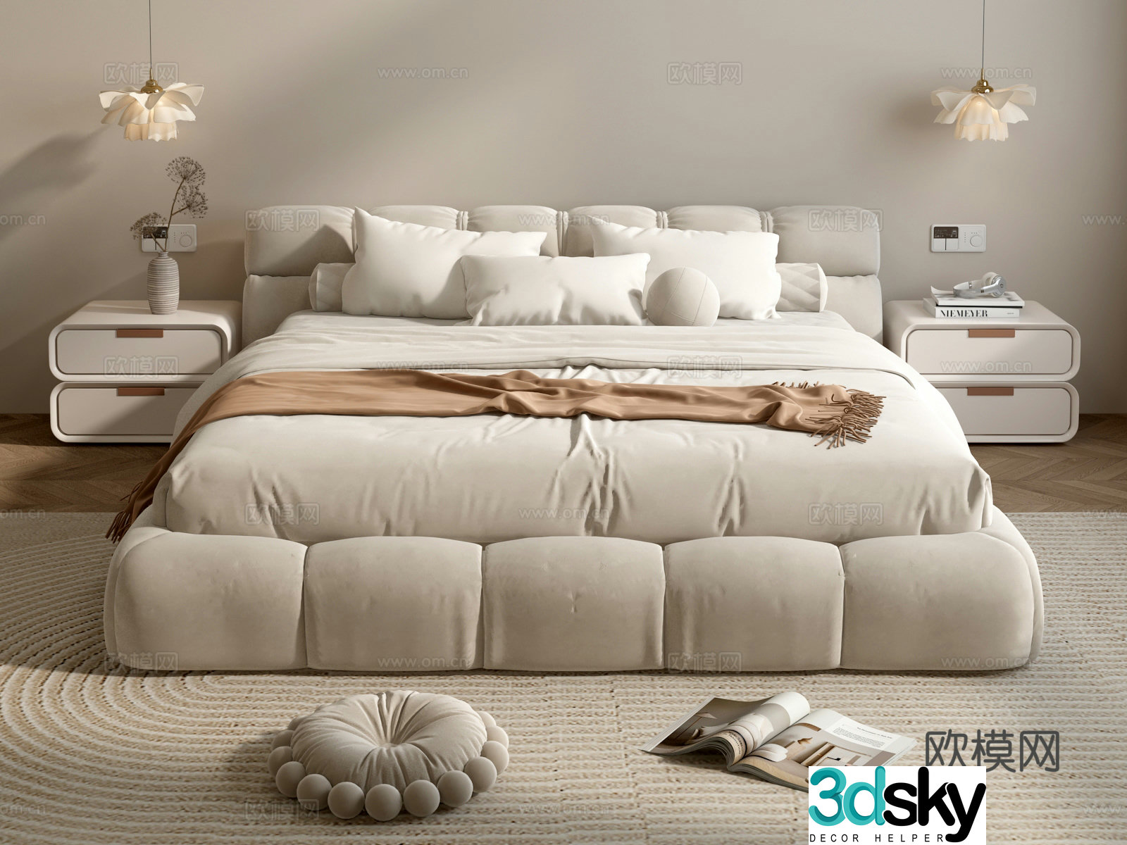 Creamy wind double bed 3D model