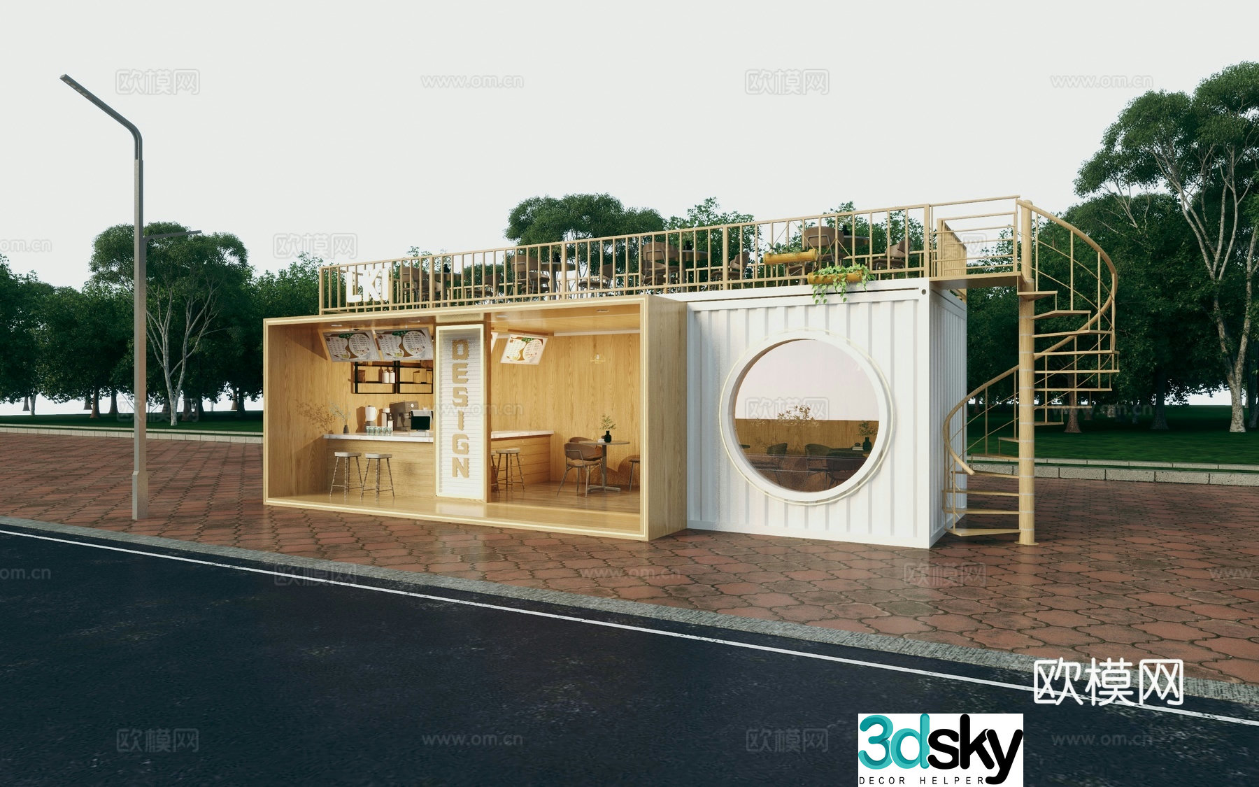 Modern container milk tea shop snack bar barbecue restaurant 3D model