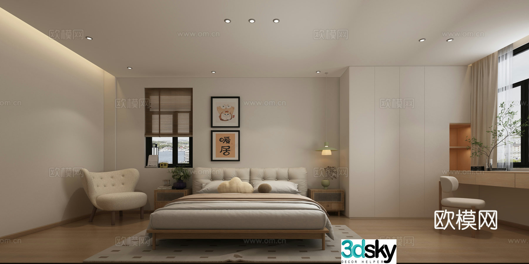 Log wind bedroom master bedroom 3d model